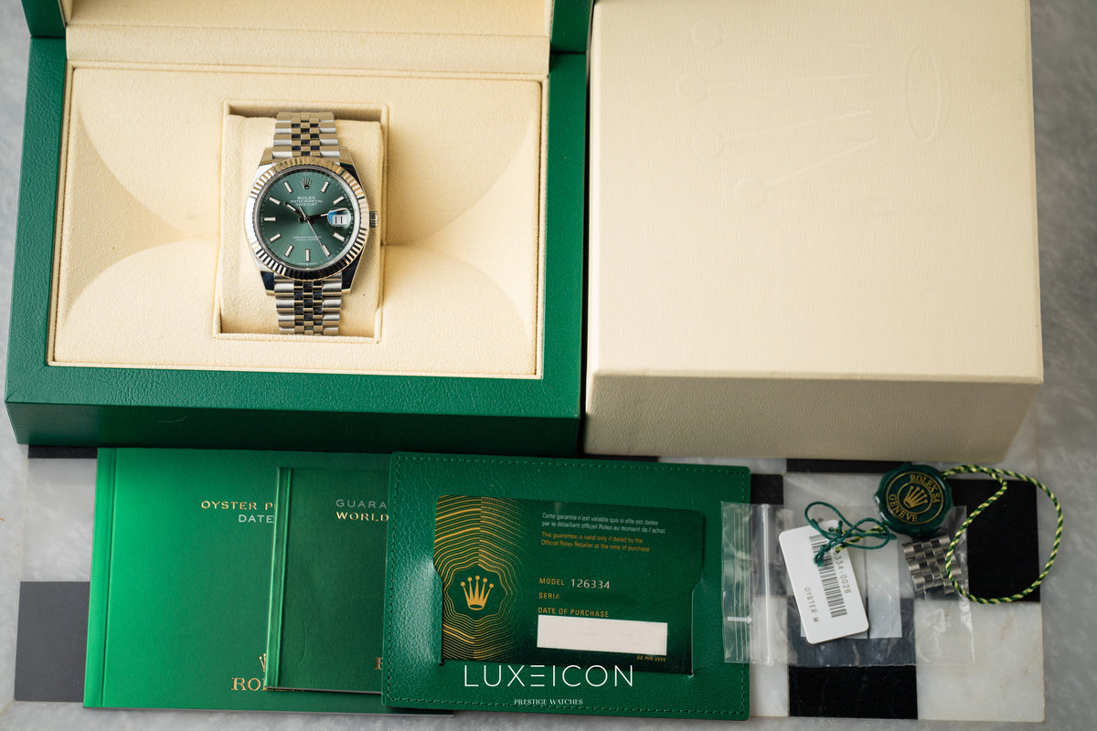 Rolex Datejust 41 Stainless Steel Fluted Bezel Jubilee Bracelet Mint Green 126334