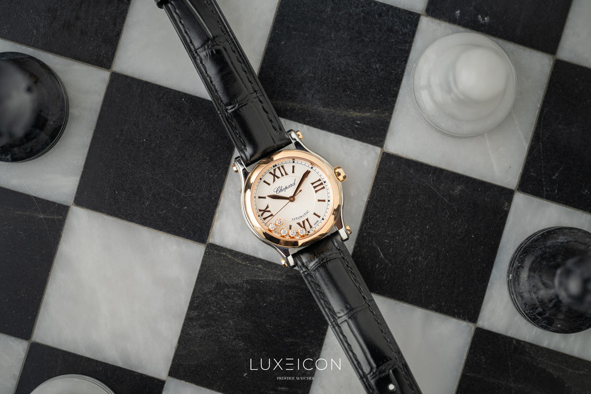 Chopard Happy Sport 30mm automatic ethical rose gold Lucent Steel diamonds