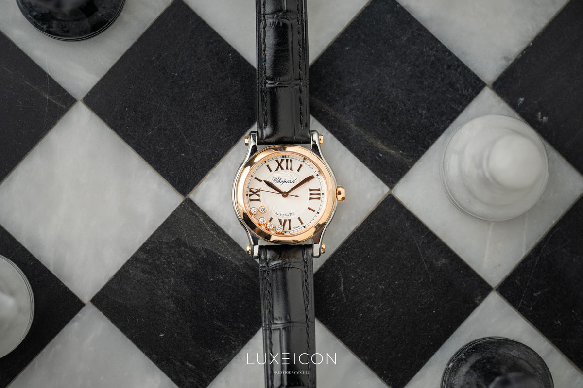 Chopard Happy Sport 30mm automatic ethical rose gold Lucent Steel diamonds