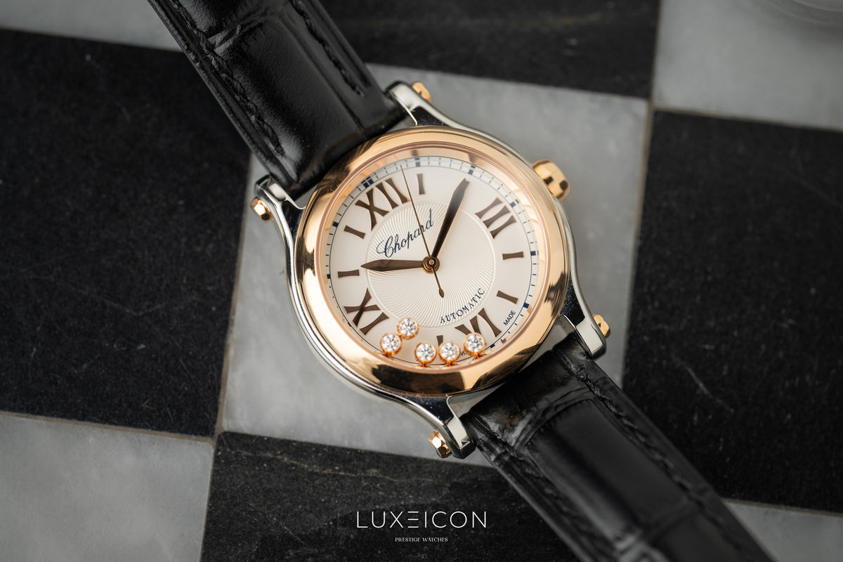 Chopard Happy Sport 30mm automatic ethical rose gold Lucent Steel diamonds