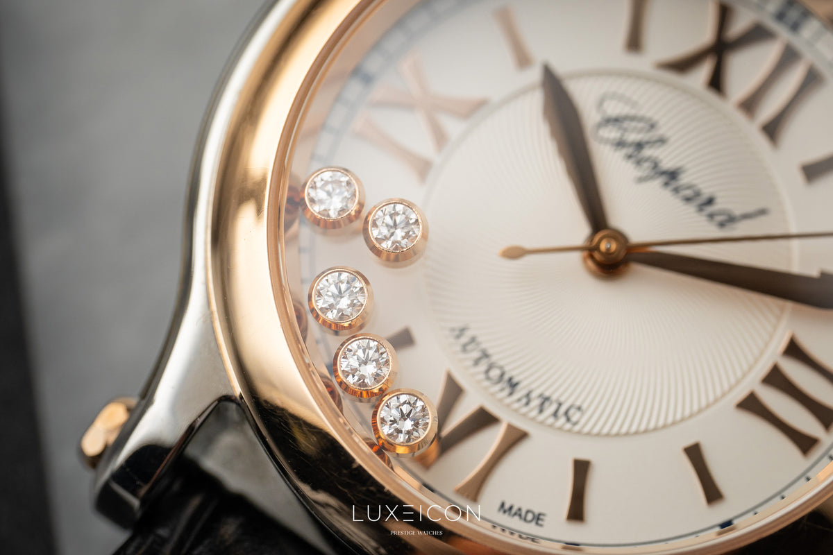 Chopard Happy Sport 30mm automatic ethical rose gold Lucent Steel diamonds