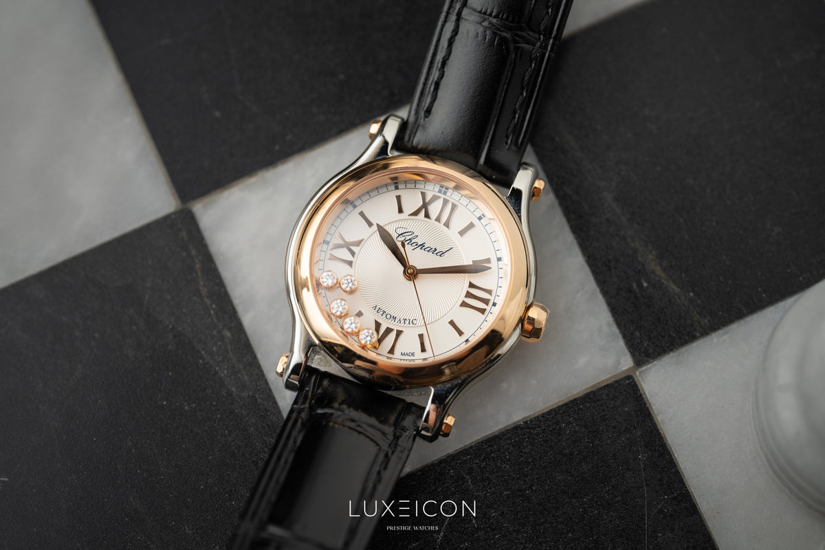 Chopard Happy Sport 30mm automatic ethical rose gold Lucent Steel diamonds
