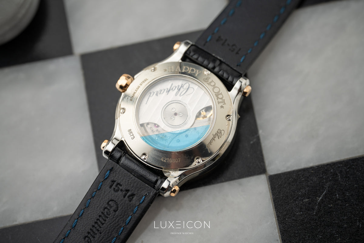 Chopard Happy Sport 30mm automatic ethical rose gold Lucent Steel diamonds