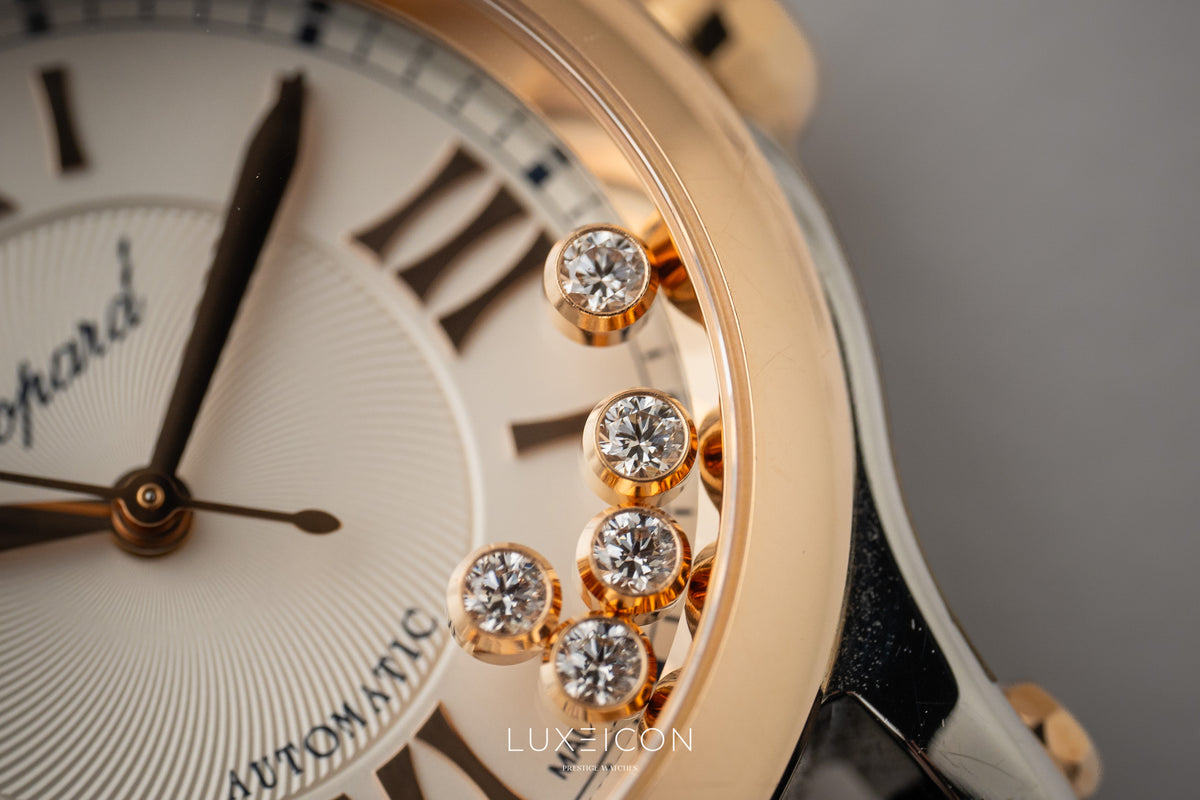 Chopard Happy Sport 30mm automatic ethical rose gold Lucent Steel diamonds