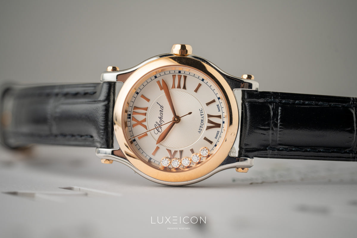 Chopard Happy Sport 30mm automatic ethical rose gold Lucent Steel diamonds