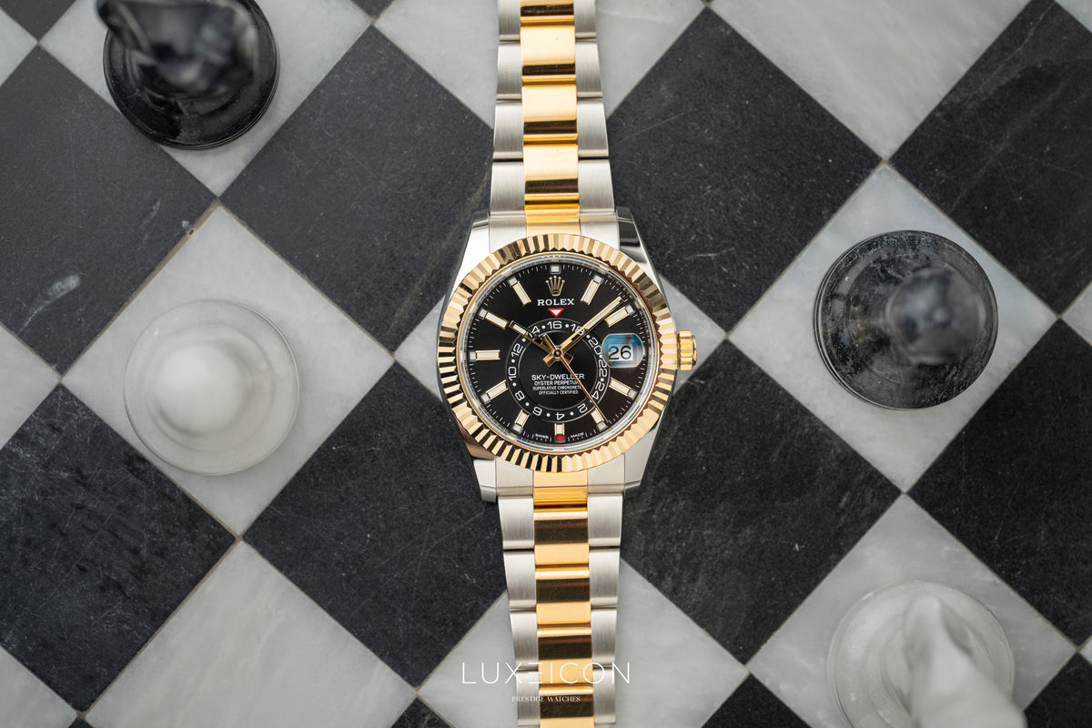 Rolex Sky Dweller Stainless Steel Yellow Gold Two Tone Black Oyster 326933
