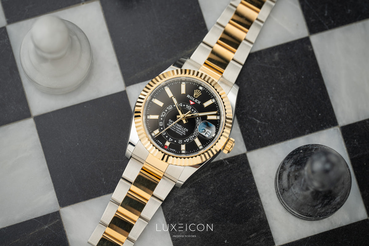 Rolex Sky Dweller Stainless Steel Yellow Gold Two Tone Black Oyster 326933