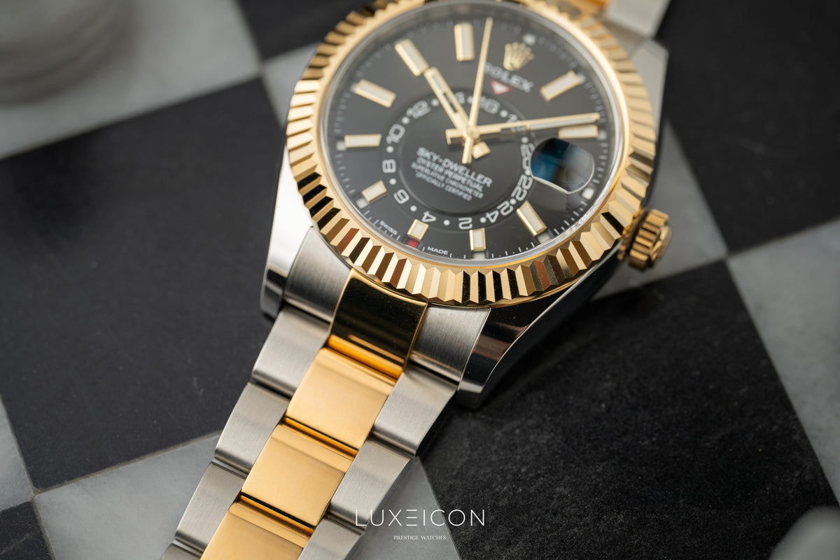 Rolex Sky Dweller Stainless Steel Yellow Gold Two Tone Black Oyster 326933