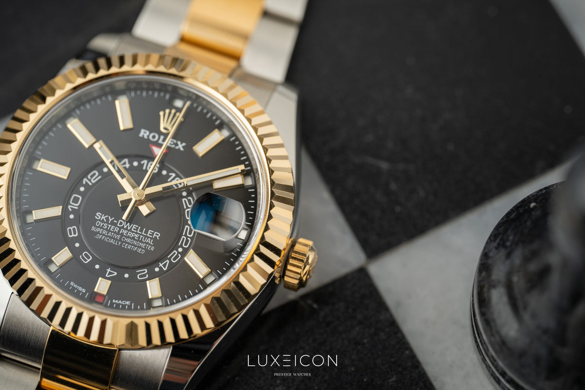 Rolex Sky Dweller Stainless Steel Yellow Gold Two Tone Black Oyster 326933