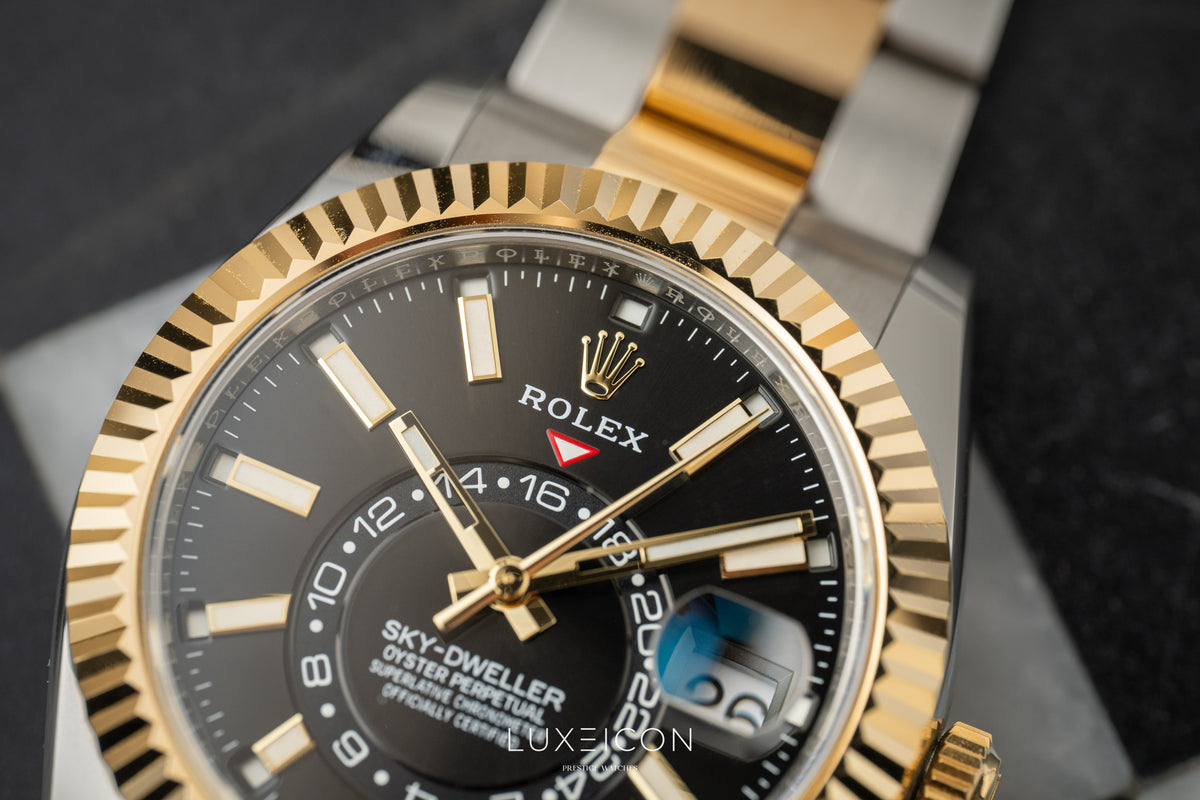 Rolex Sky Dweller Stainless Steel Yellow Gold Two Tone Black Oyster 326933