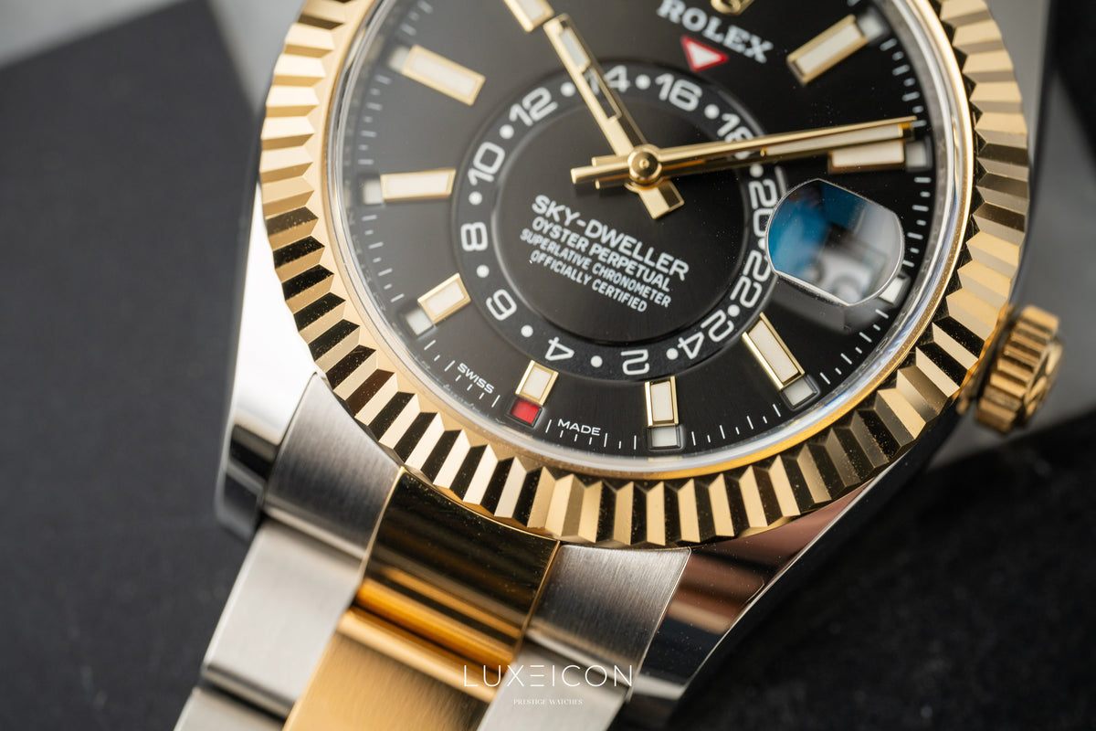 Rolex Sky Dweller Stainless Steel Yellow Gold Two Tone Black Oyster 326933