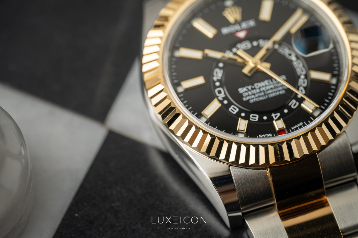 Rolex Sky Dweller Stainless Steel Yellow Gold Two Tone Black Oyster 326933