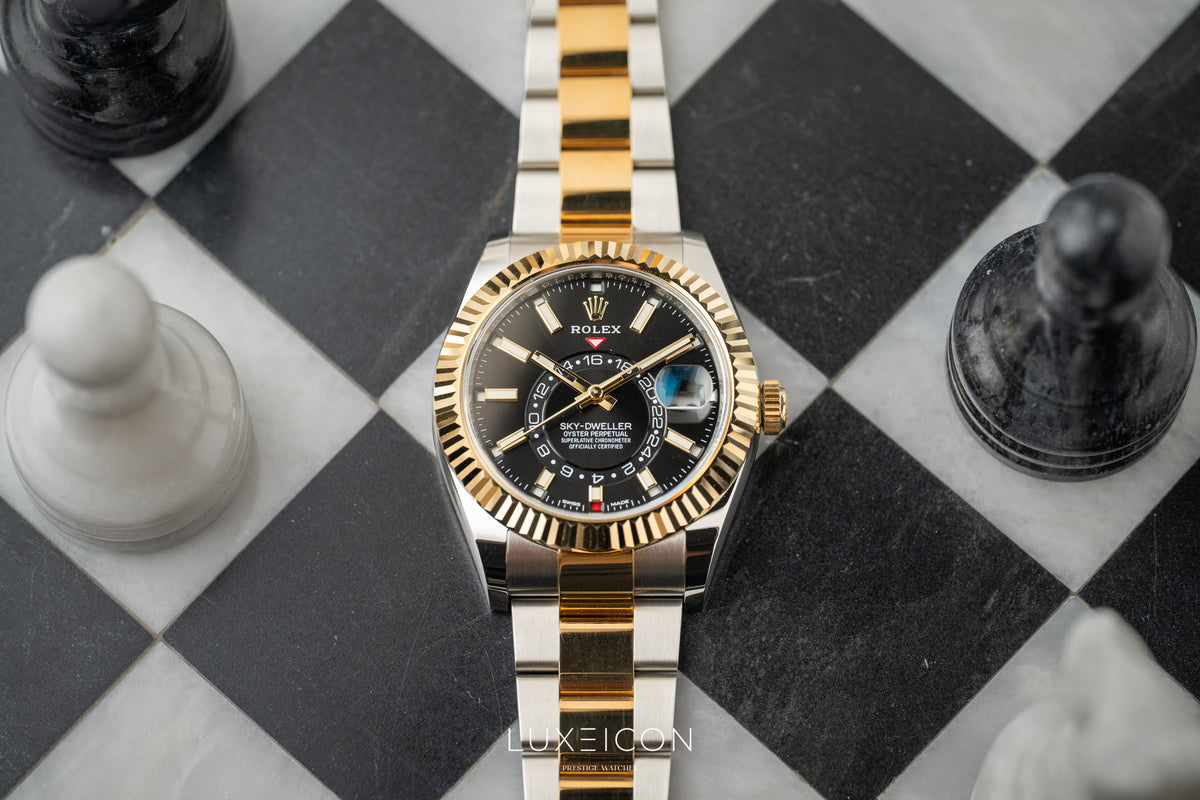 Rolex Sky Dweller Stainless Steel Yellow Gold Two Tone Black Oyster 326933
