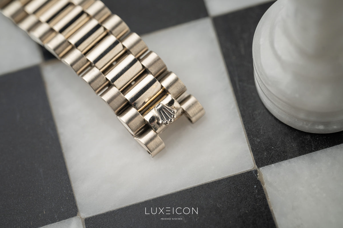 Rolex Day-Date President 18239 18K White Gold Blue Diamond Dial Fluted Bezel 1989
