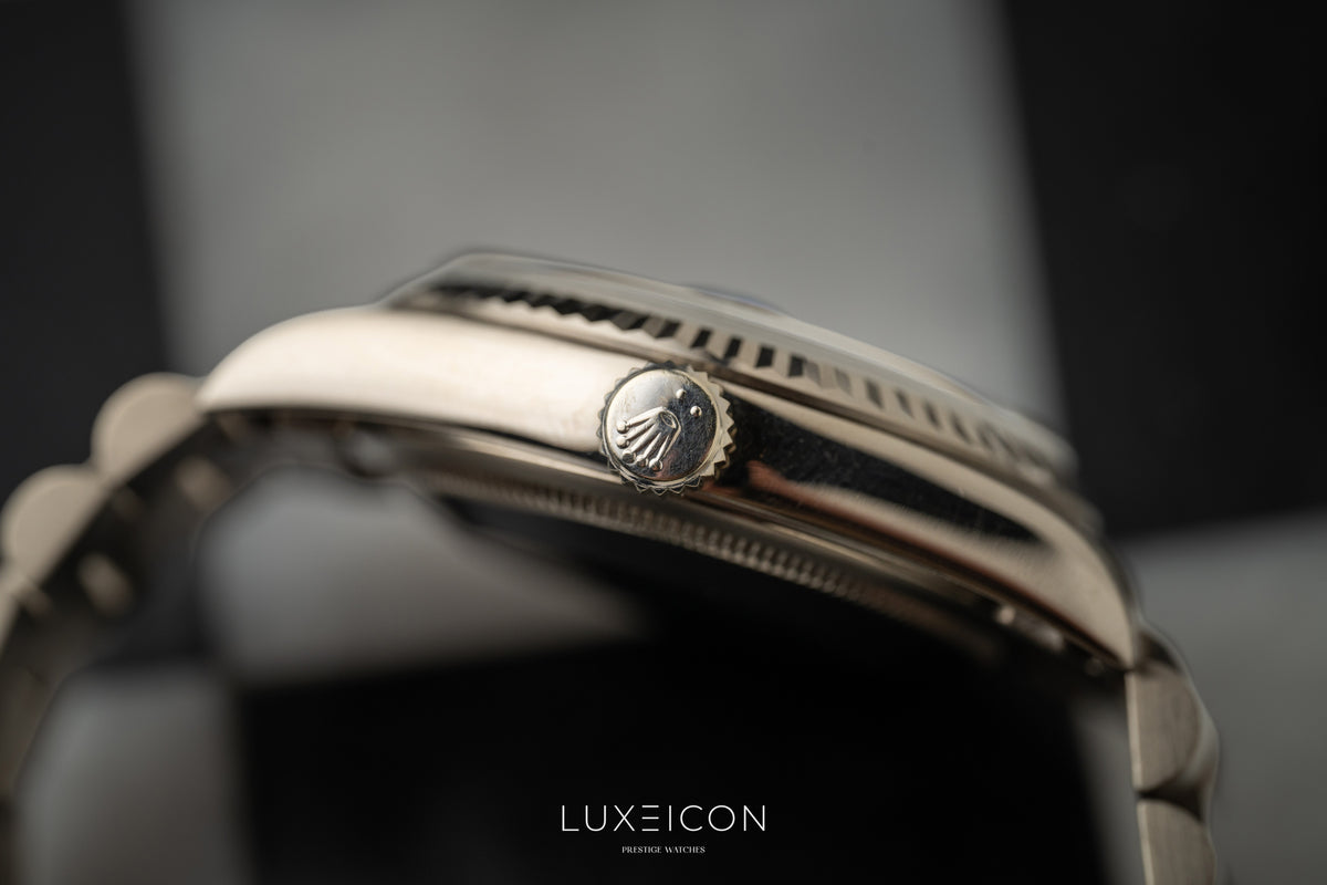 Rolex Day-Date President 18239 18K White Gold Blue Diamond Dial Fluted Bezel 1989