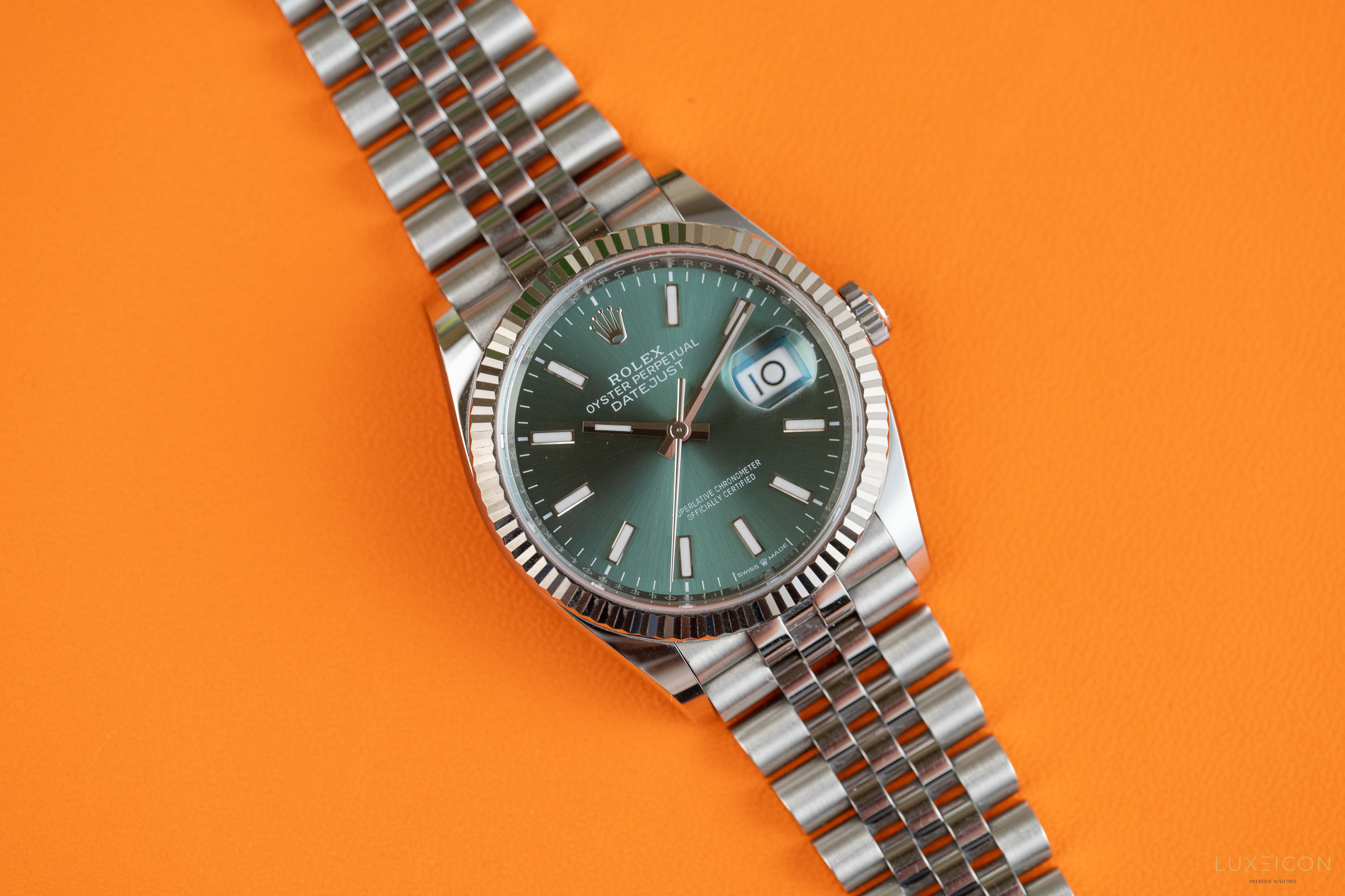 Rolex Datejust 36mm Mint Green Index Dial Jubilee Bracelet Fluted Bezel 2019