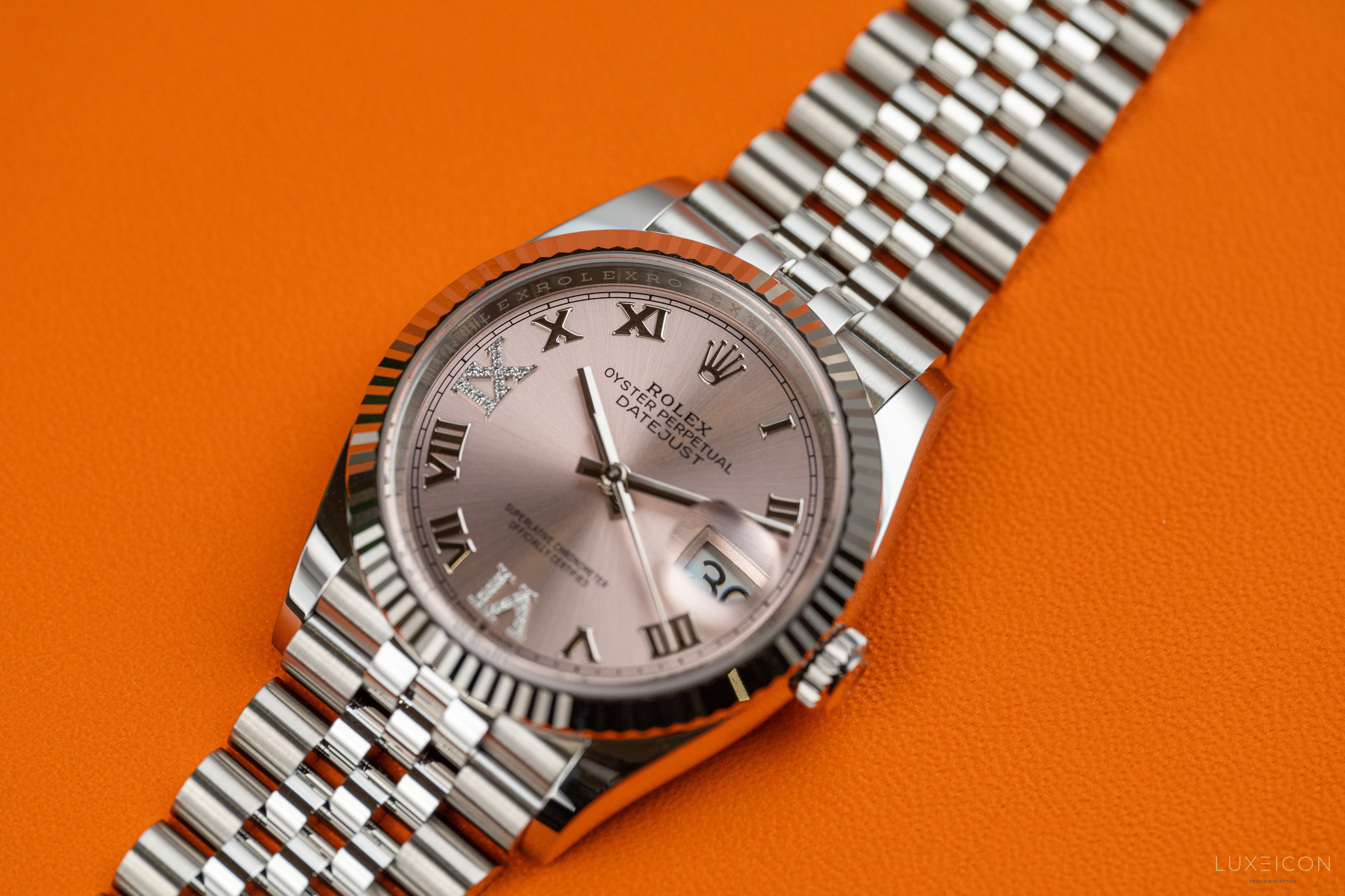 Rolex Datejust 36mm Pink Roman VI IX Diamond Jubliee Ladies 126234 2024