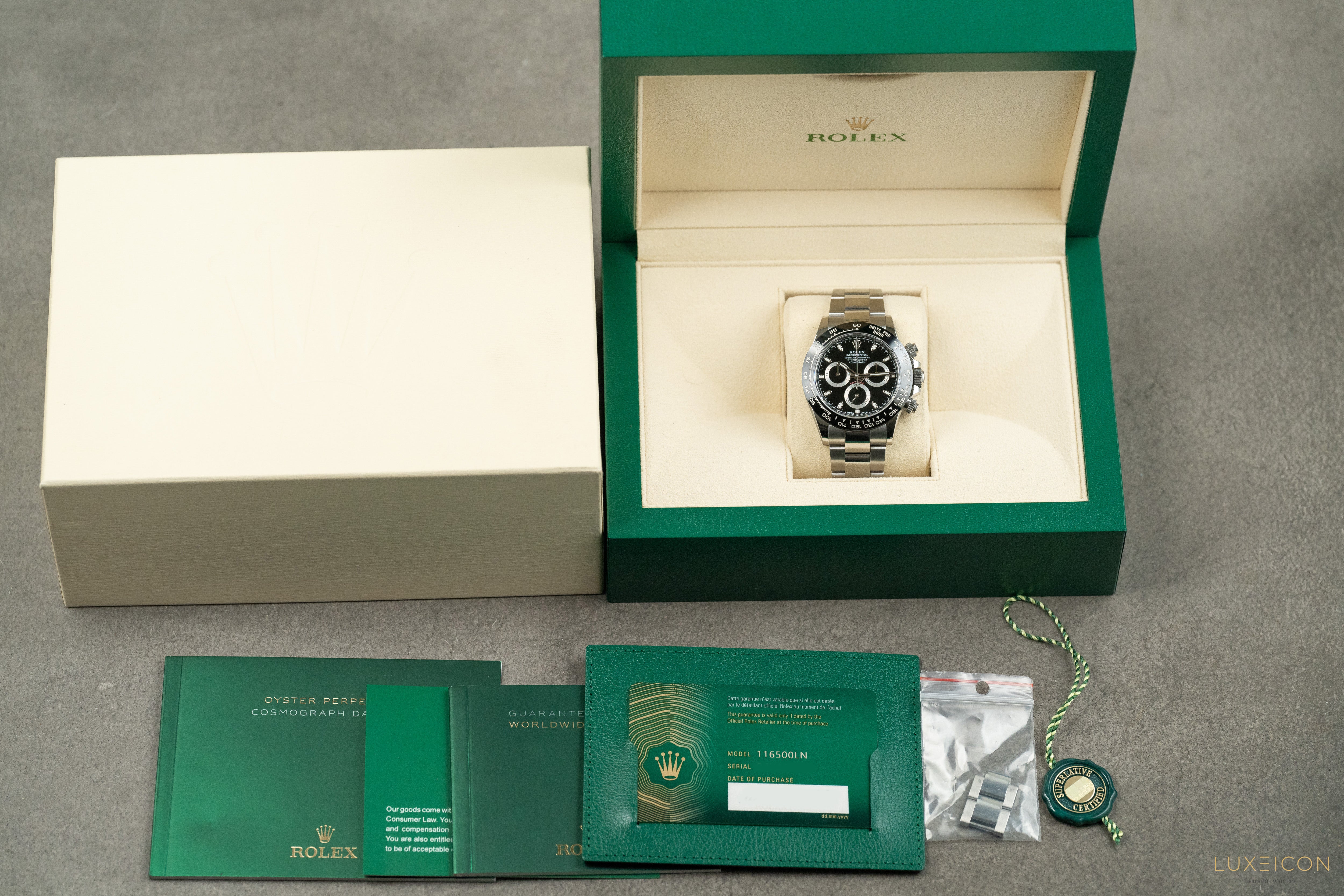 Rolex Daytona 40mm Stainless Steel Black Index Dial Ceramic Bezel 116500LN 2022