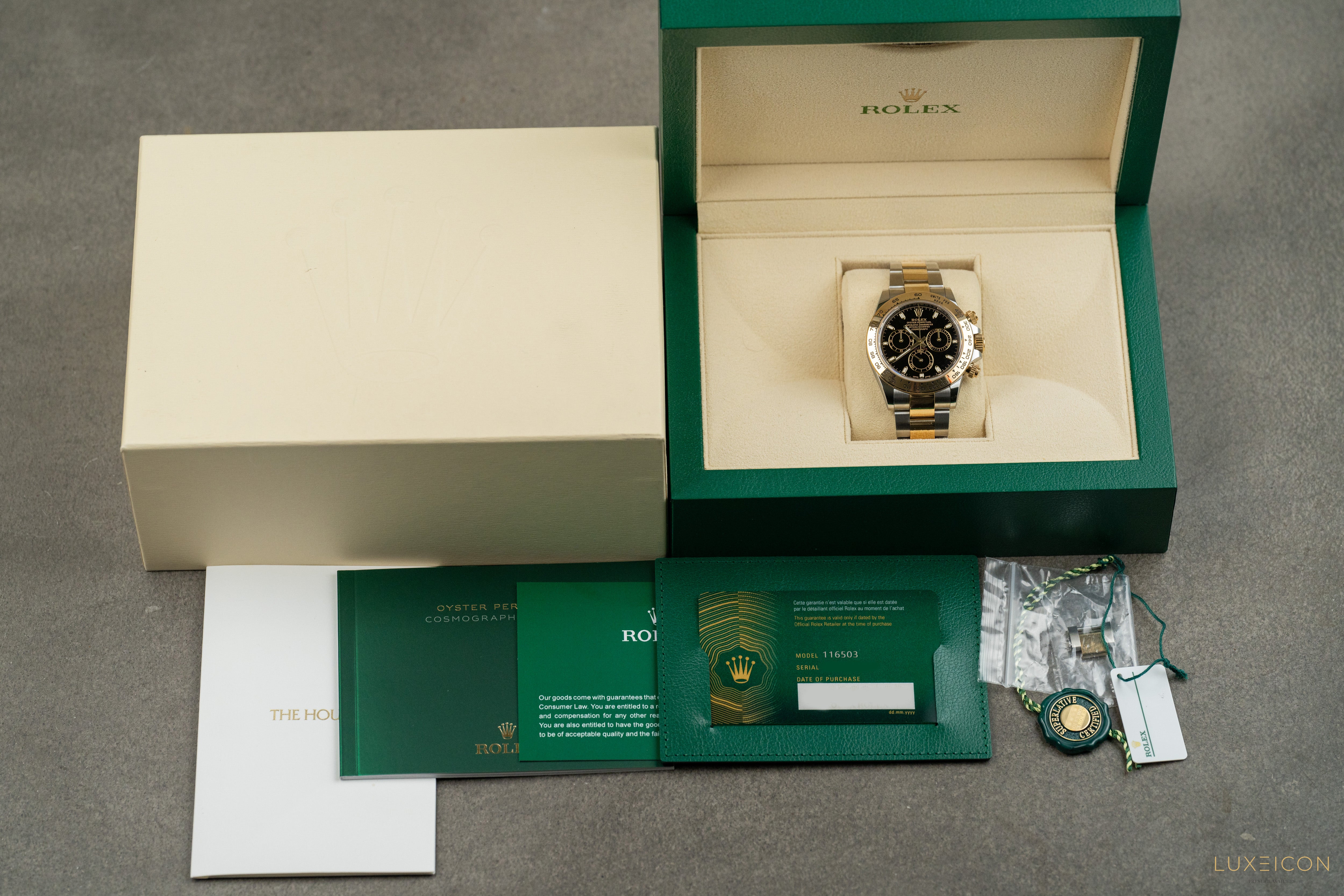 Rolex Daytona 116503 Black Index Dial Two Tone Yellow Gold Stainless Steel 2022