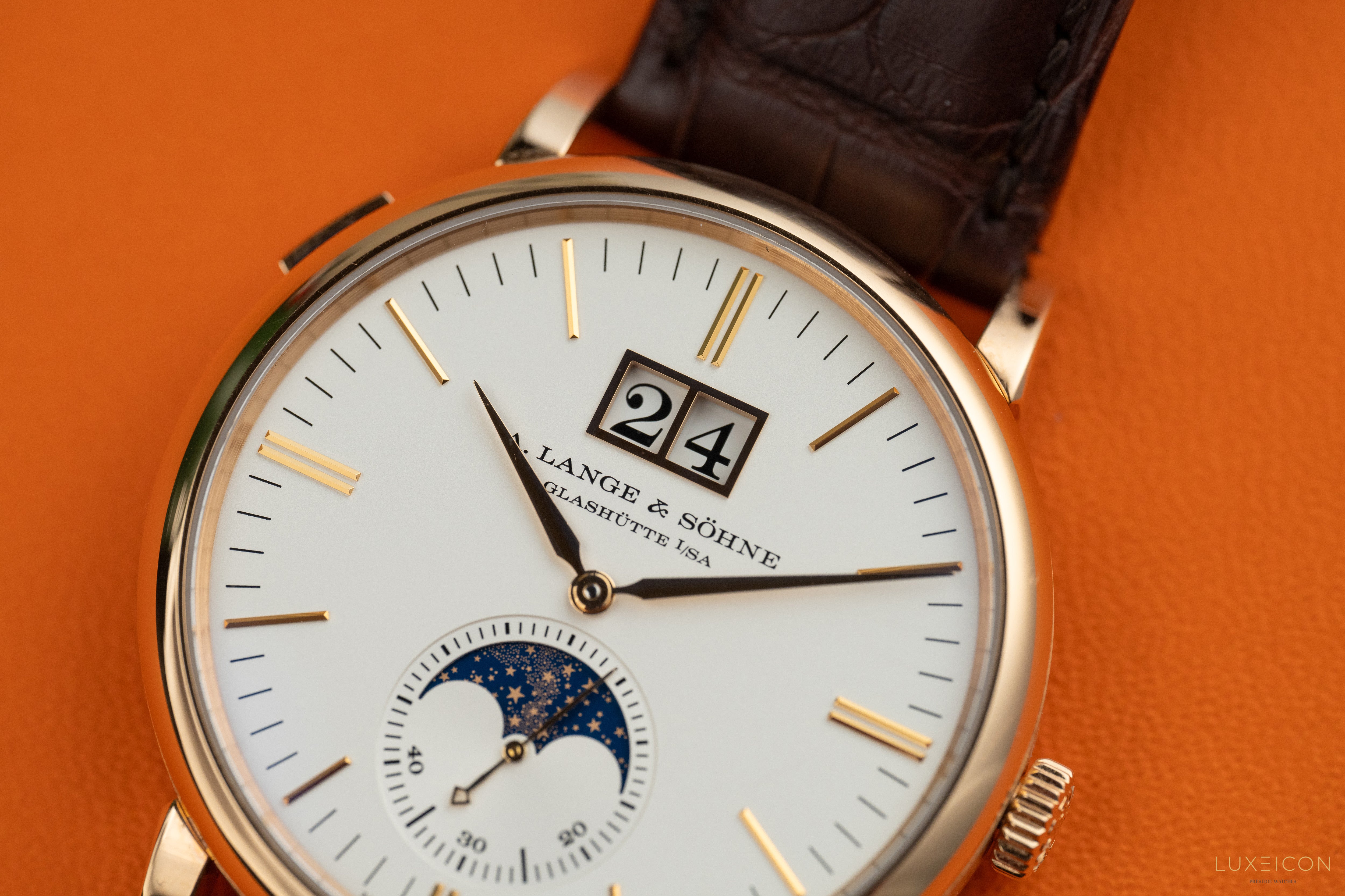 A. Lange & Söhne Saxonia Moonphase Rose Gold Silver Dial Mens Watch 384.032 2022