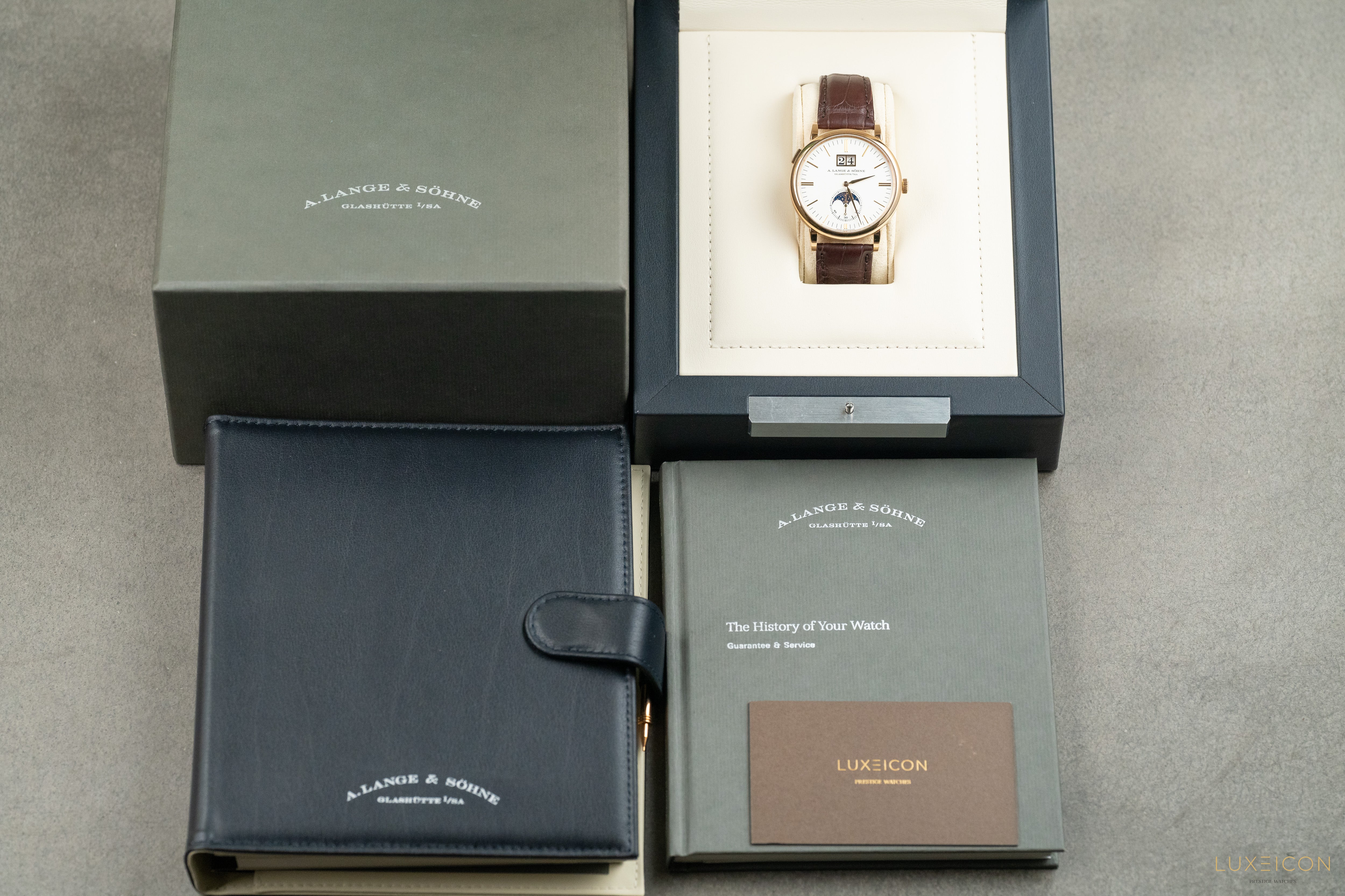 A. Lange & Söhne Saxonia Moonphase Rose Gold Silver Dial Mens Watch 384.032 2022