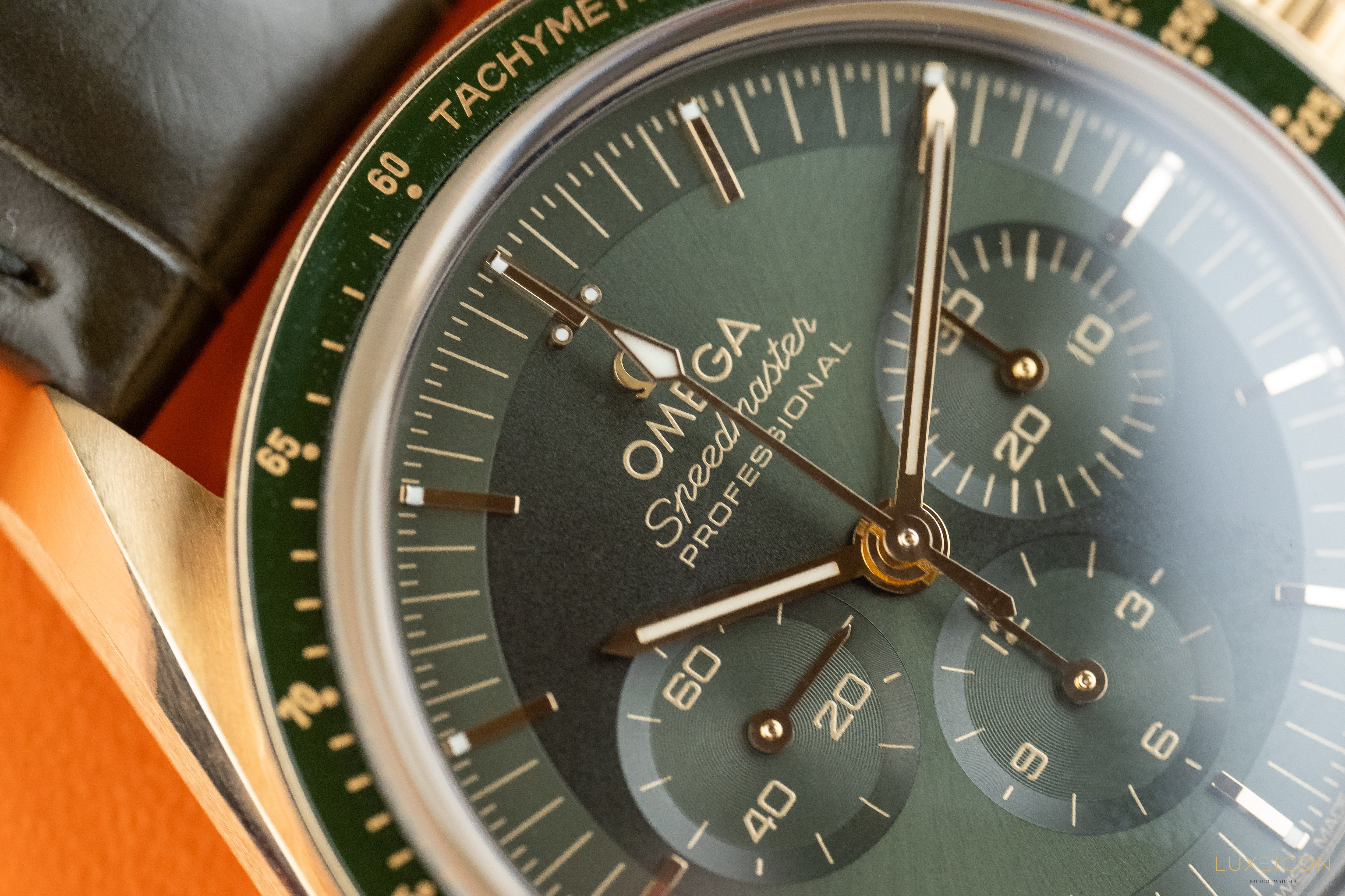 Omega Speedmaster Professional Moonwatch “Moonshine” Green dial 18k Yellow Gold