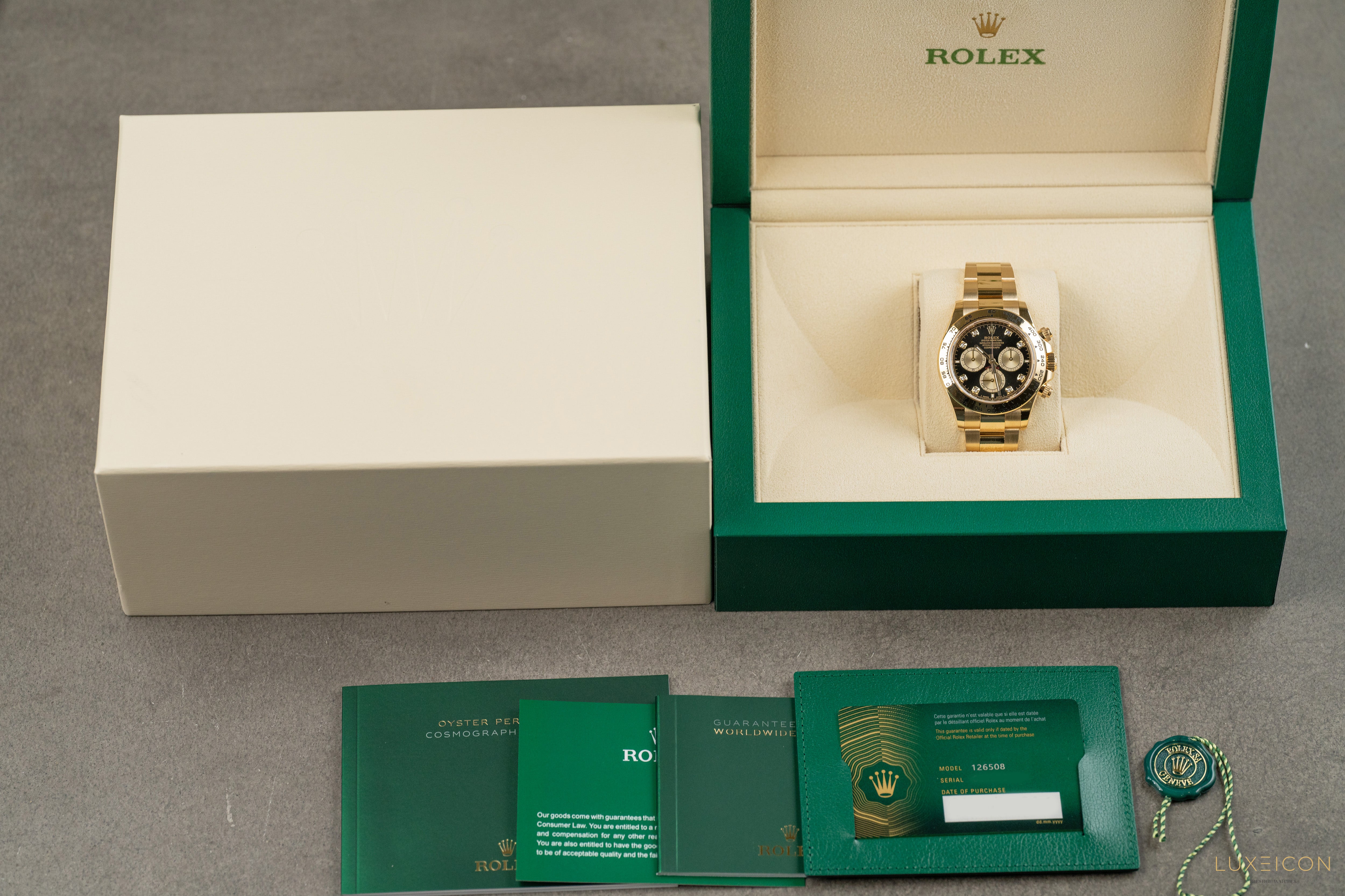 Rolex Cosmograph Daytona Yellow Gold Black Diamond Dial 126508 2024