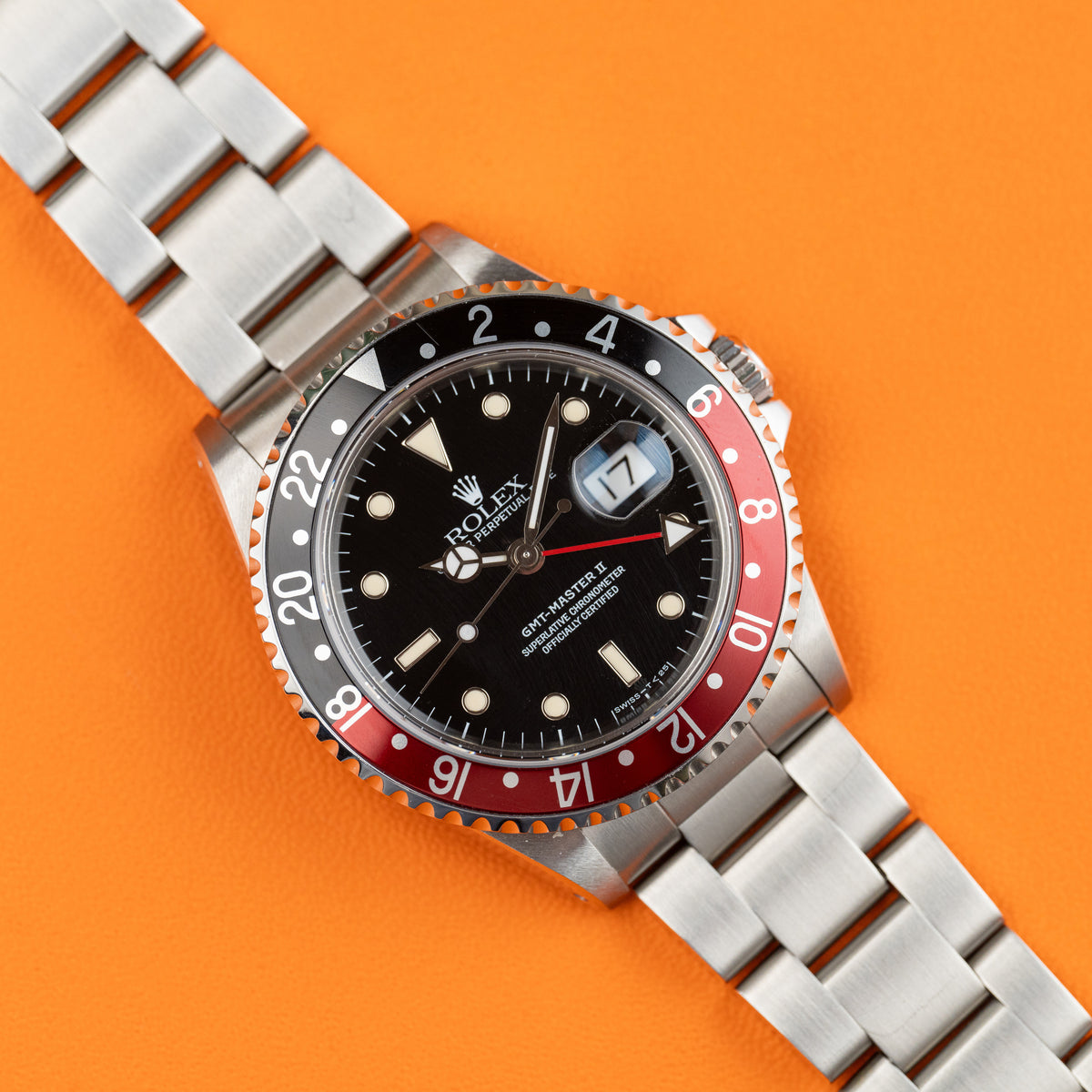 Rolex GMT-Master II 40 mm Coke Red Black Steel Watch 16710 E Series 19