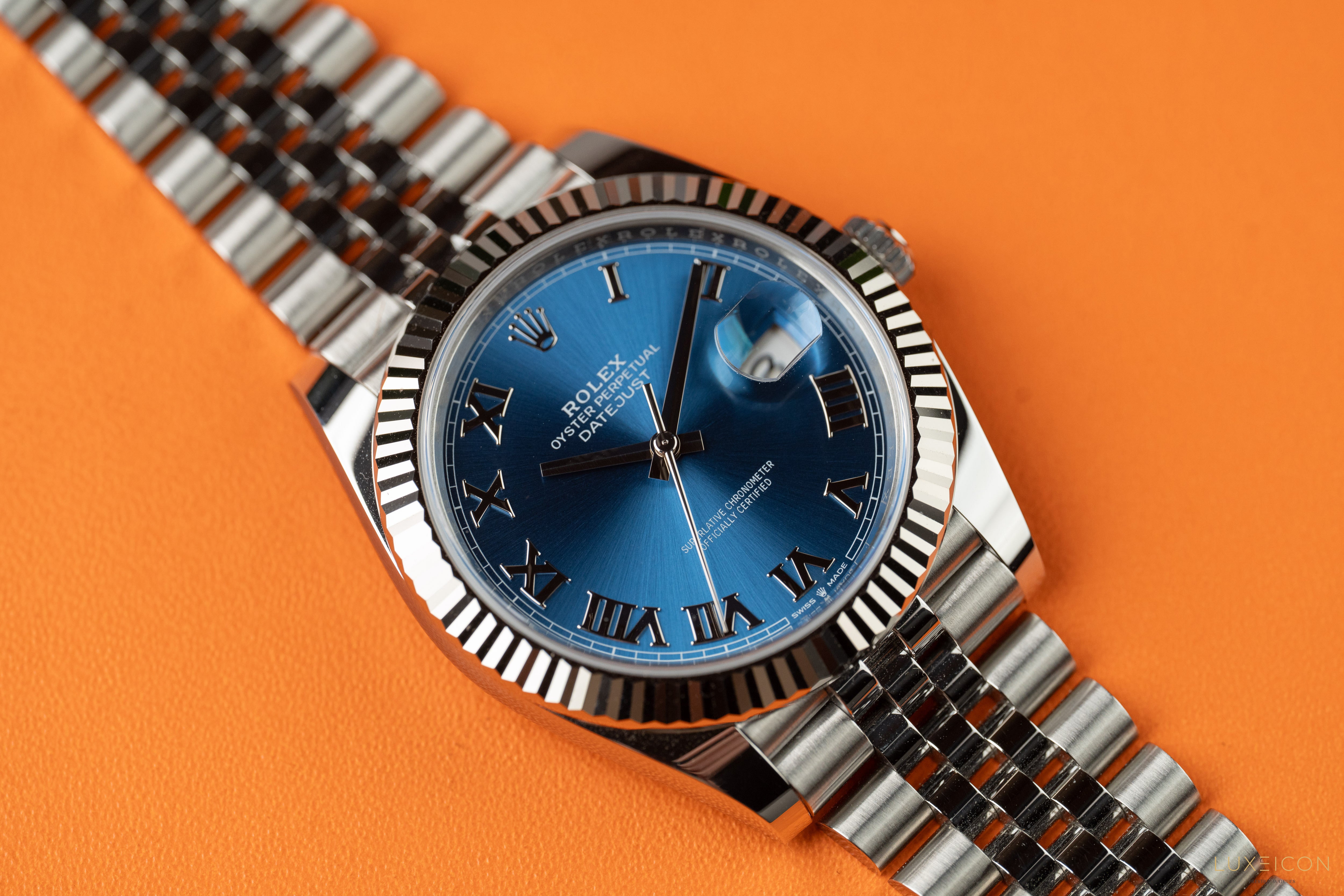 Rolex Datejust 41 126334 Blue Azzurro Roman Dial Stainless Steel Fluted Bezel Jubilee