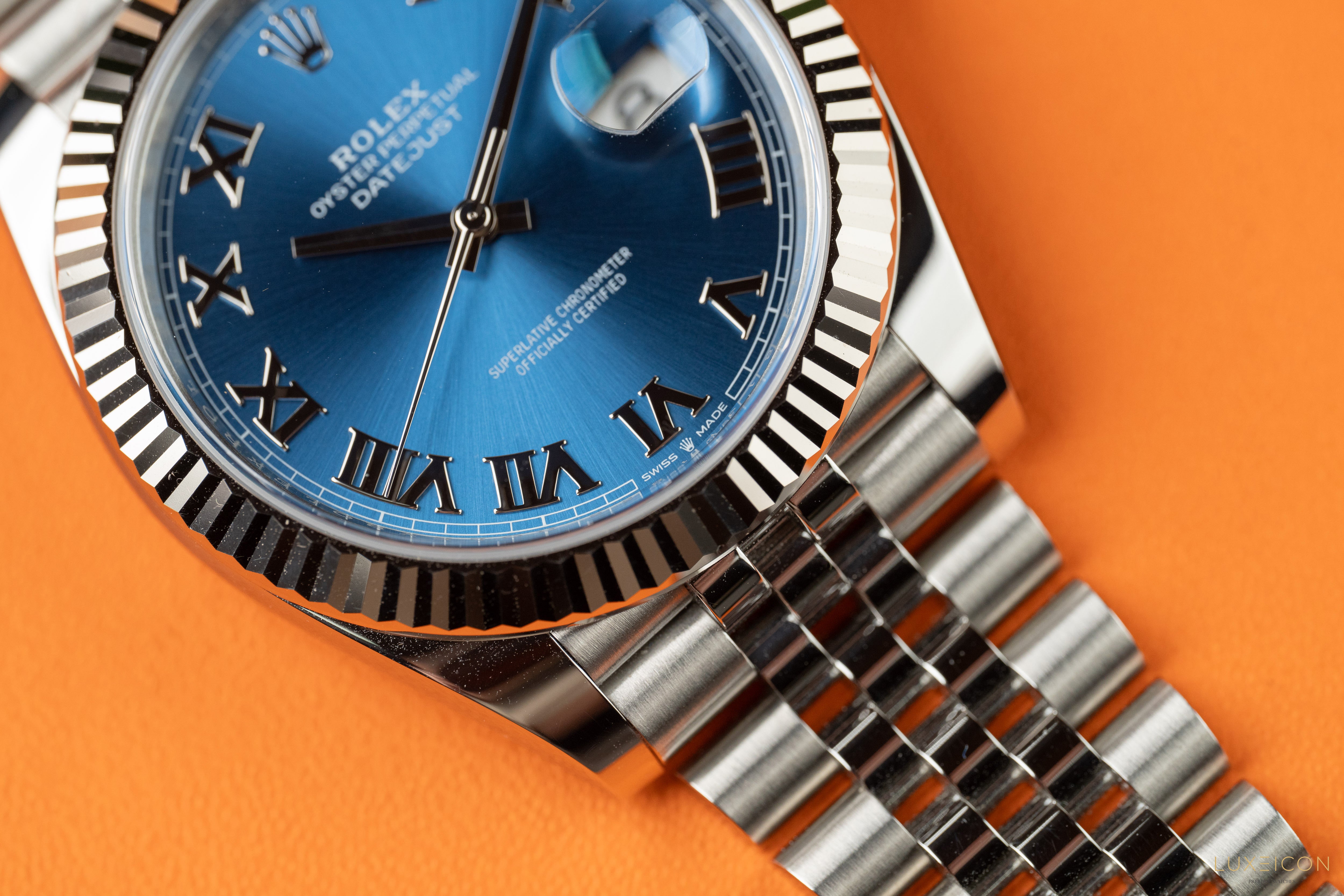 Rolex Datejust 41 126334 Blue Azzurro Roman Dial Stainless Steel Fluted Bezel Jubilee