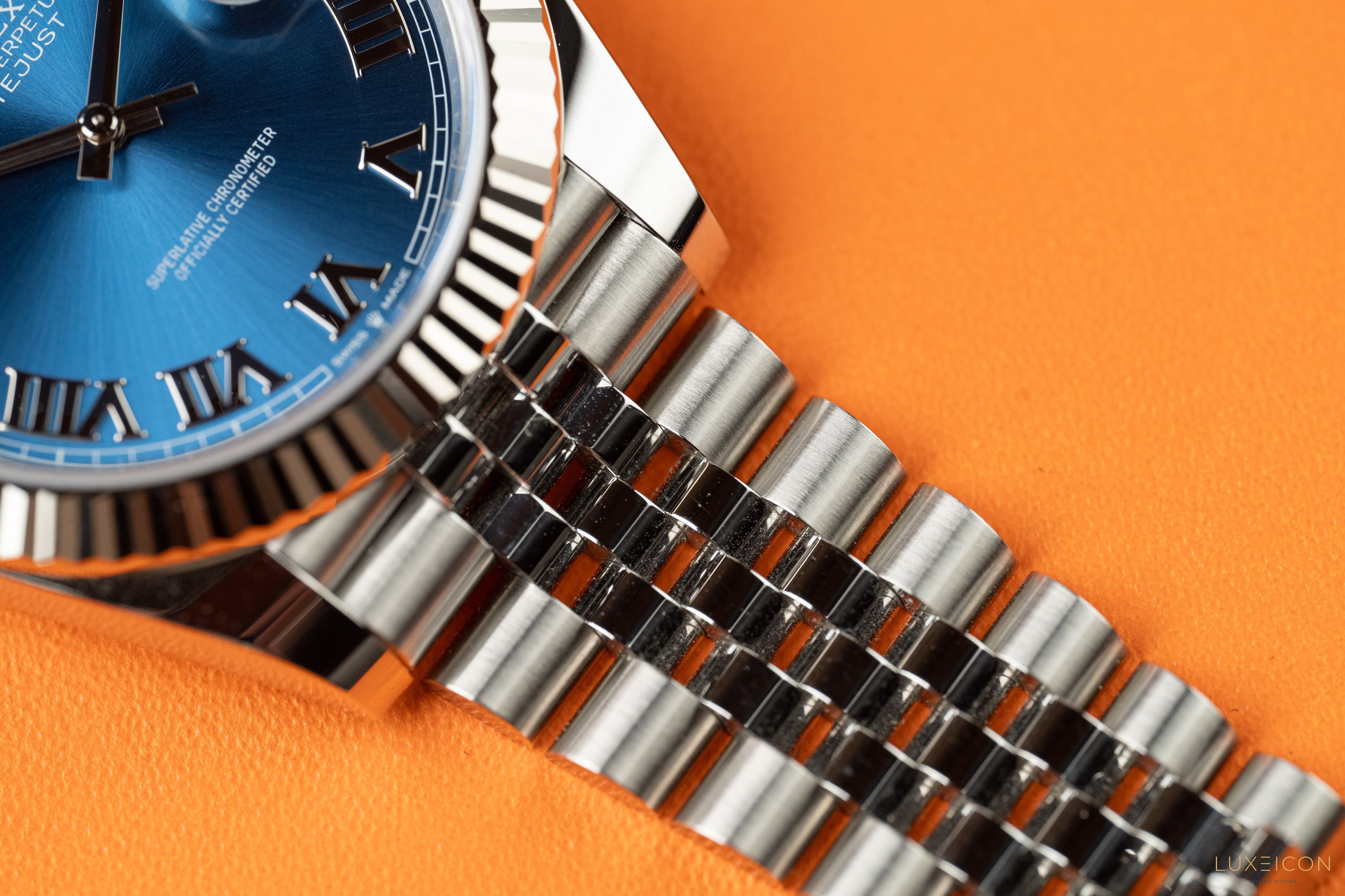 Rolex Datejust 41 126334 Blue Azzurro Roman Dial Stainless Steel Fluted Bezel Jubilee