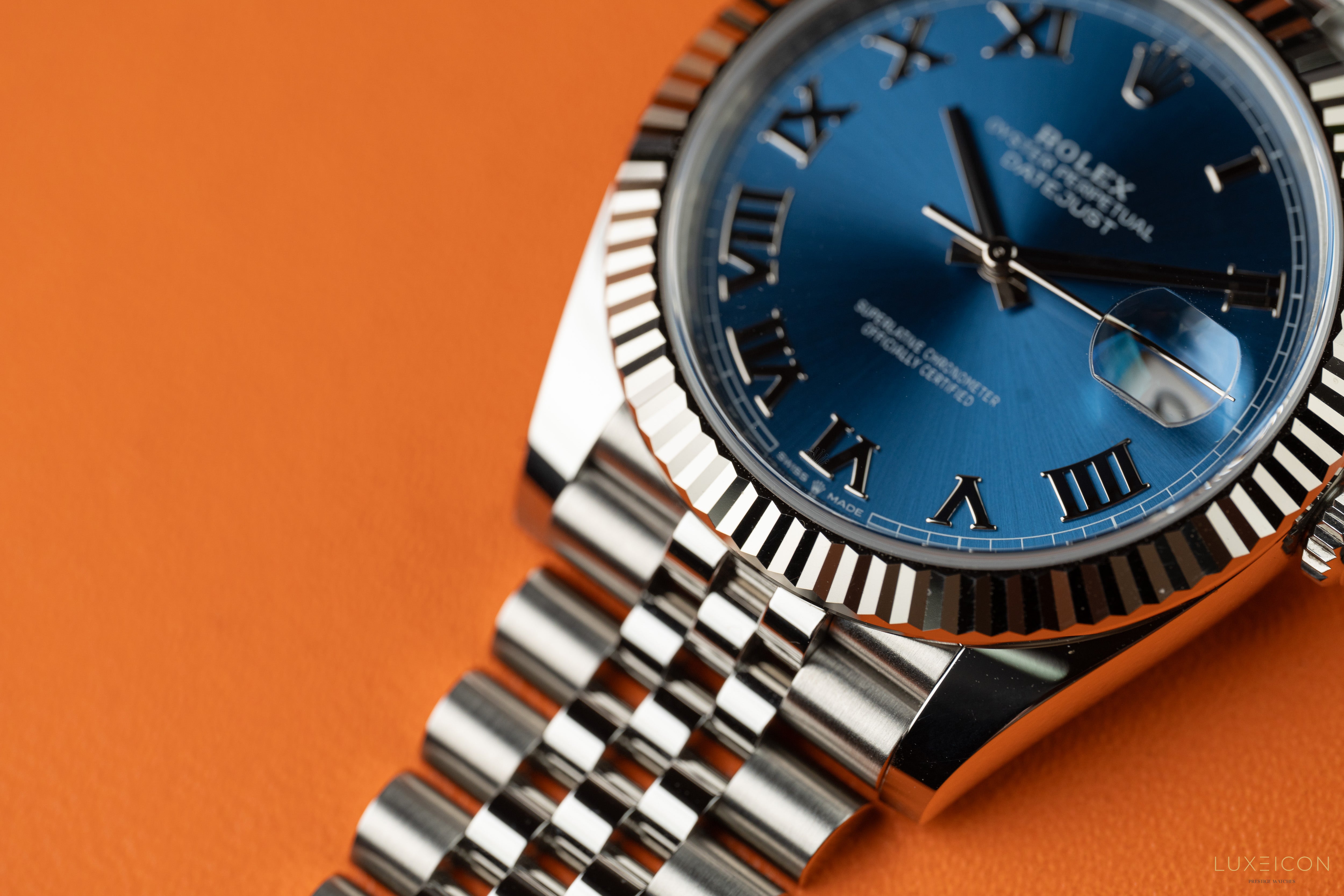 Rolex Datejust 41 126334 Blue Azzurro Roman Dial Stainless Steel Fluted Bezel Jubilee