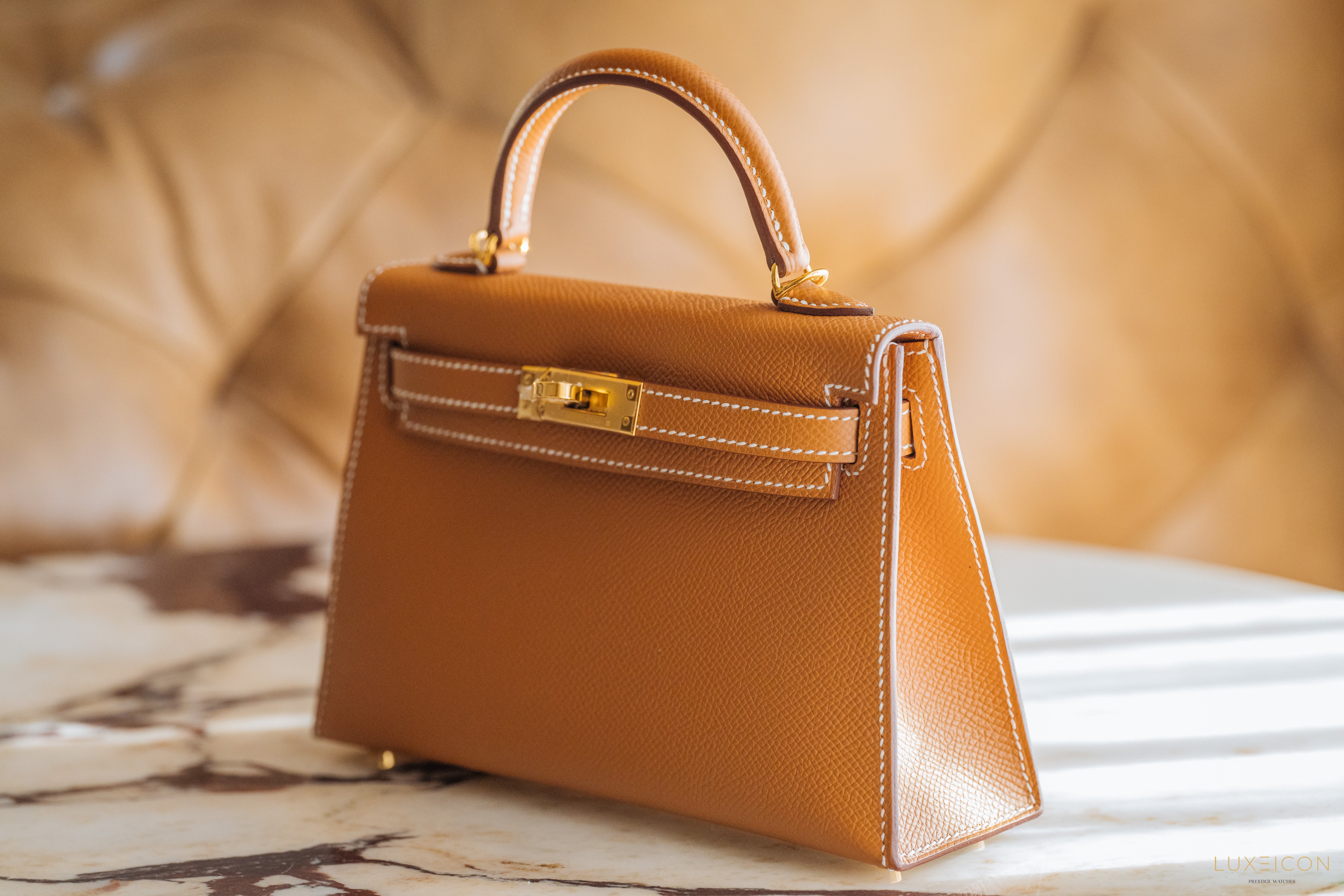 Hermes Mini Kelly II Epsom Gold GHW Stamp W