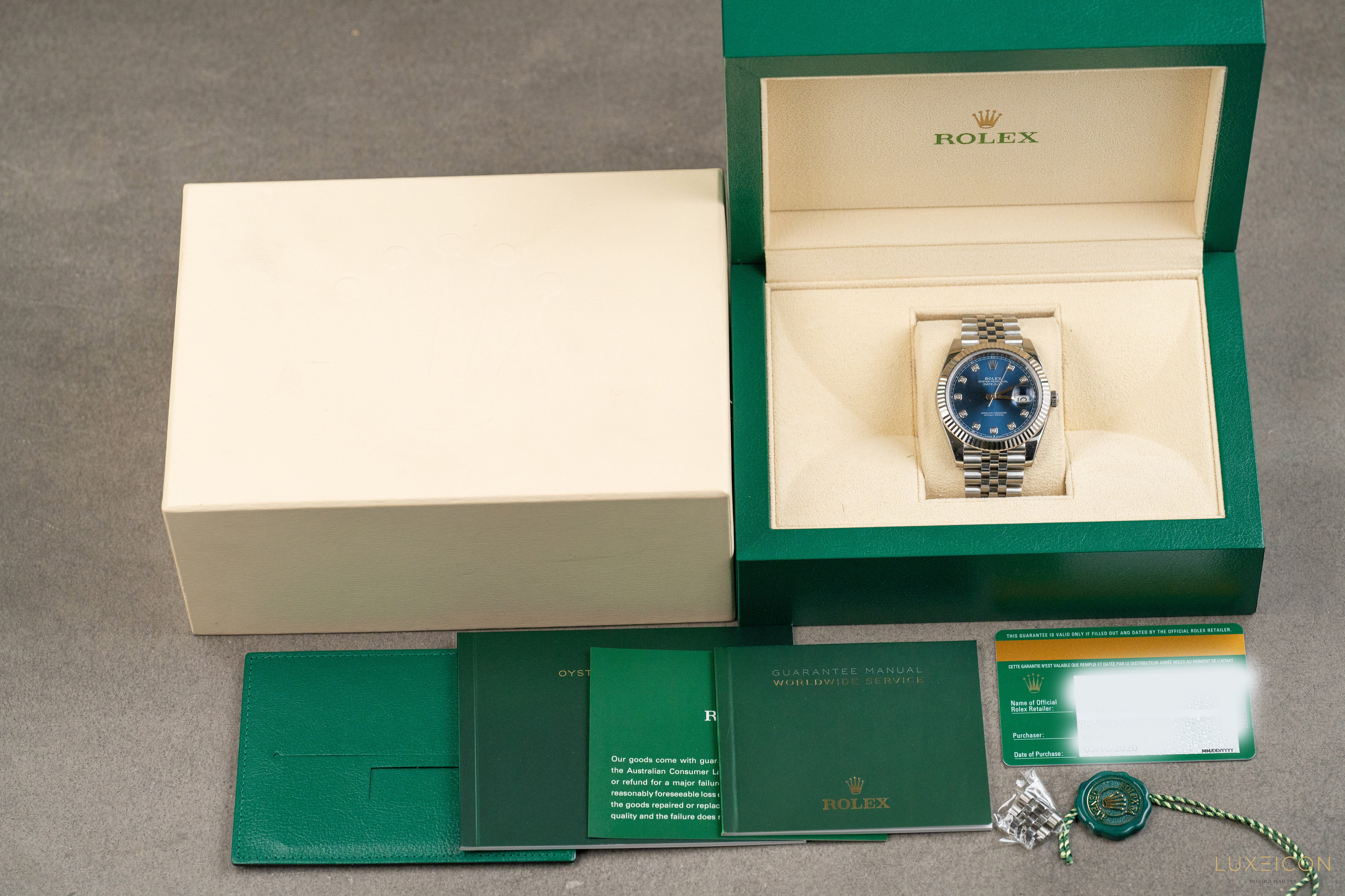 Rolex Datejust 41mm Blue Diamond Dial Fluted Bezel Jubilee Bracelet 126334