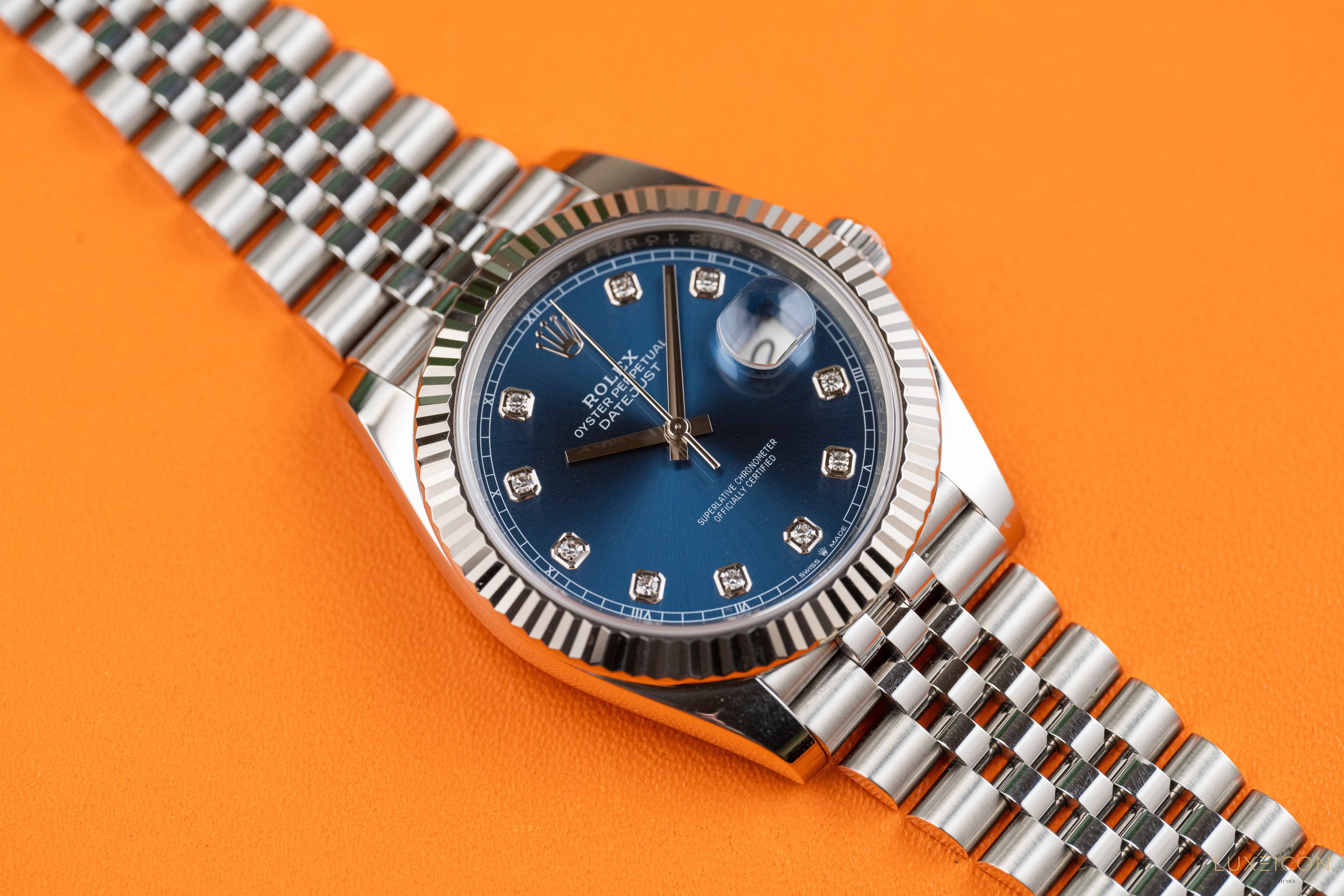 Rolex Datejust 41mm Blue Diamond Dial Fluted Bezel Jubilee Bracelet 126334