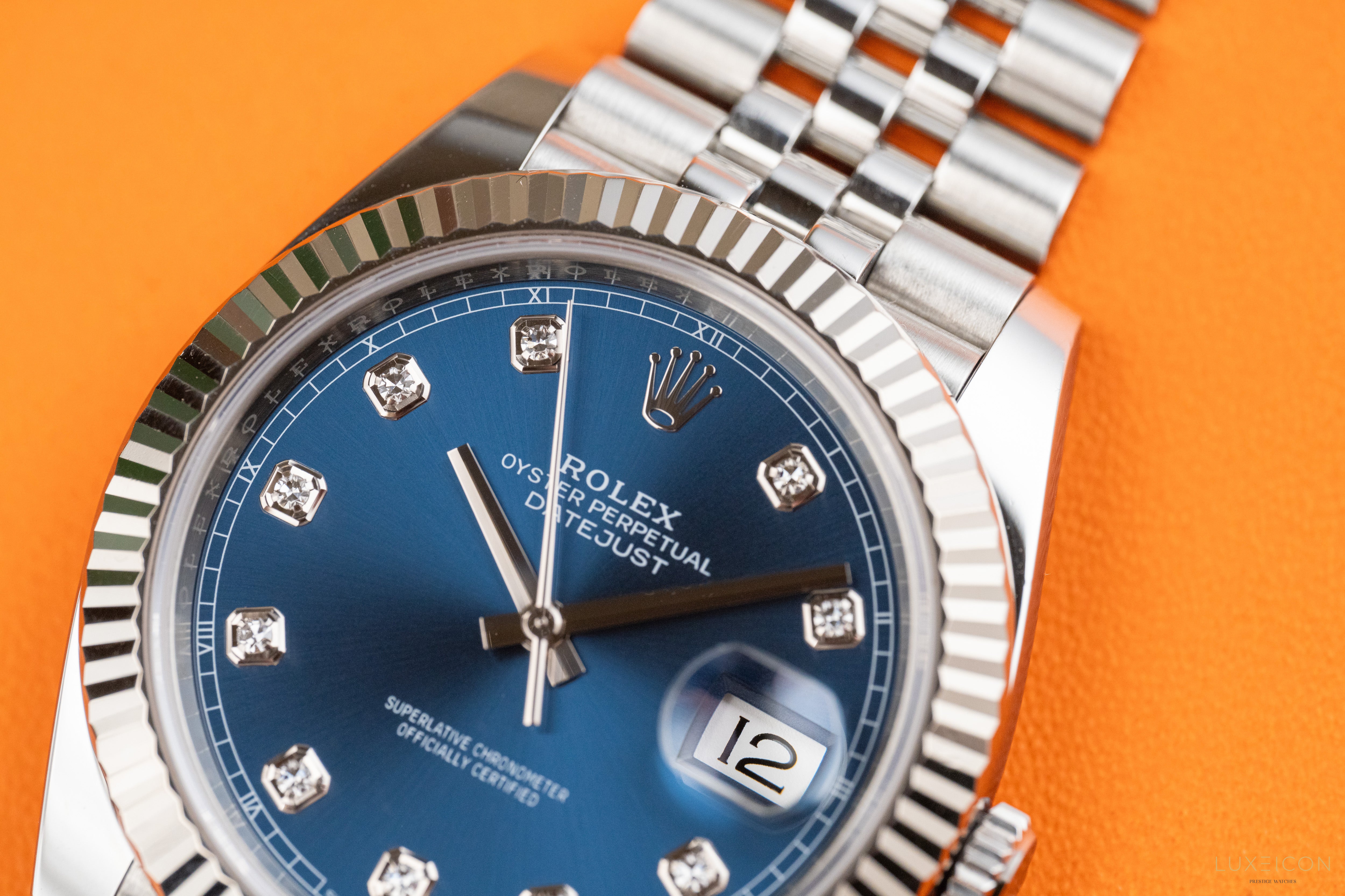 Rolex Datejust 41mm Blue Diamond Dial Fluted Bezel Jubilee Bracelet 126334