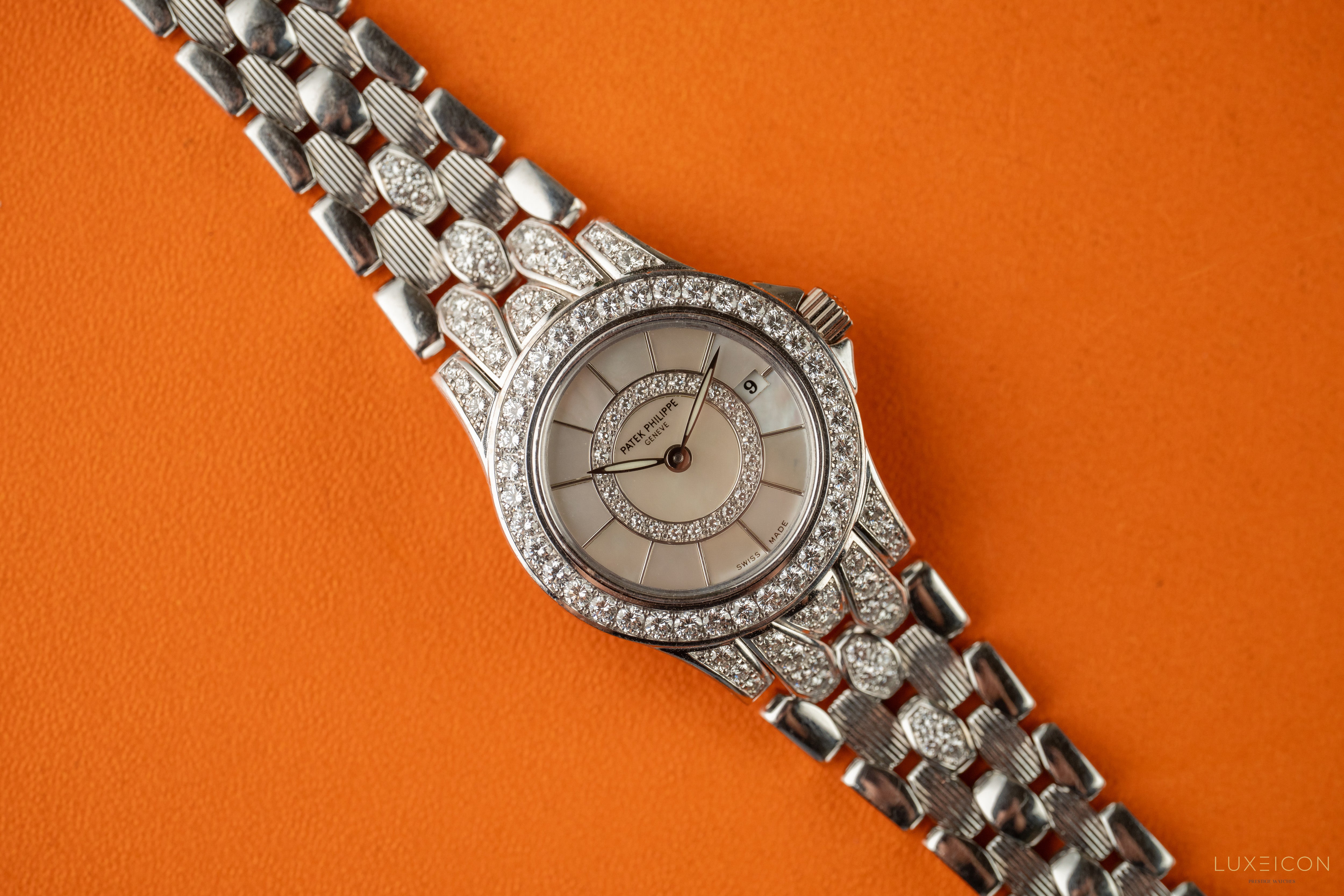 Patek Philippe Neptune White Gold Diamond Bracelet with Mother of Pearl Diamond Dial 4881/120G