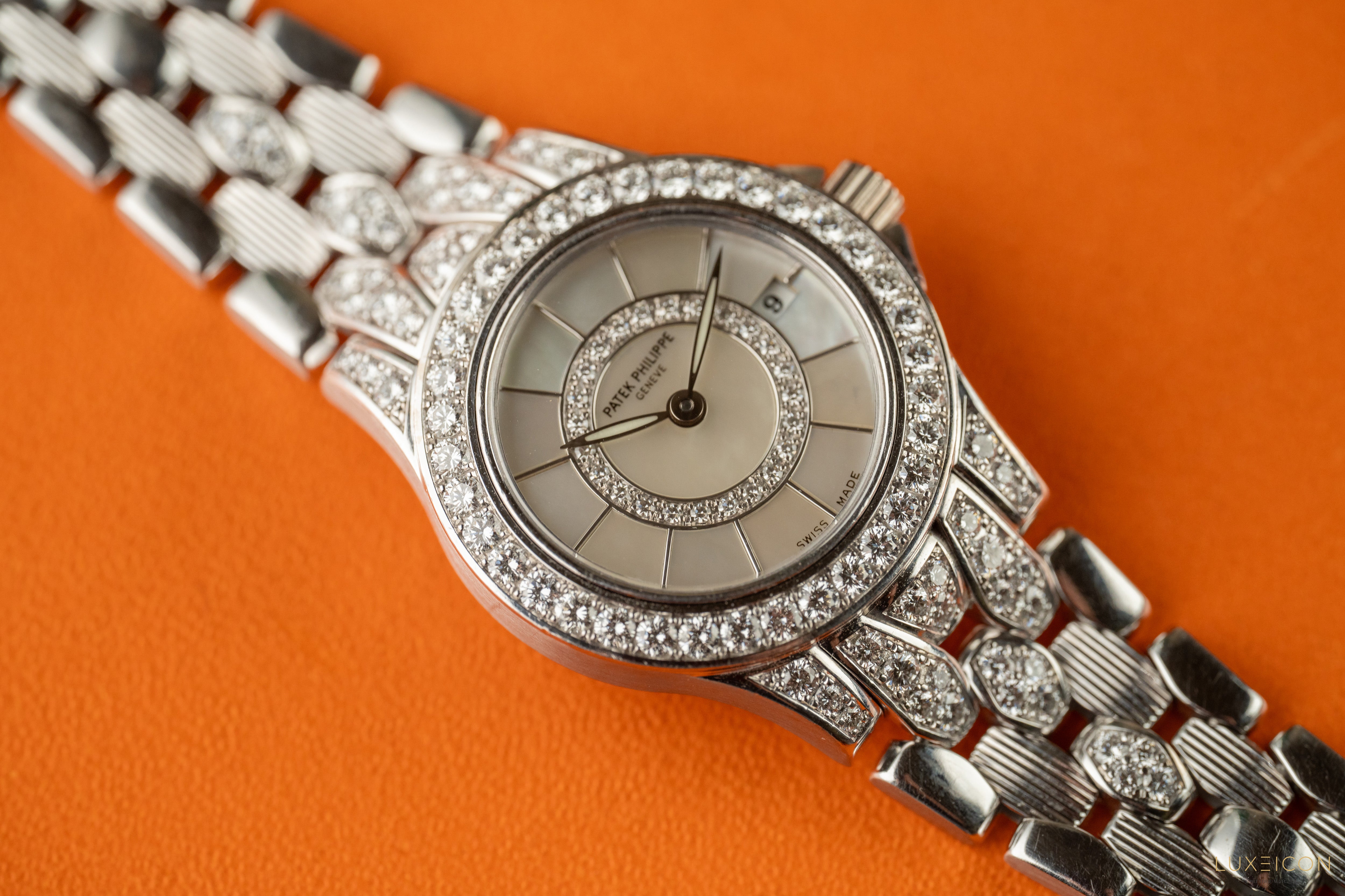 Patek Philippe Neptune White Gold Diamond Bracelet with Mother of Pearl Diamond Dial 4881/120G