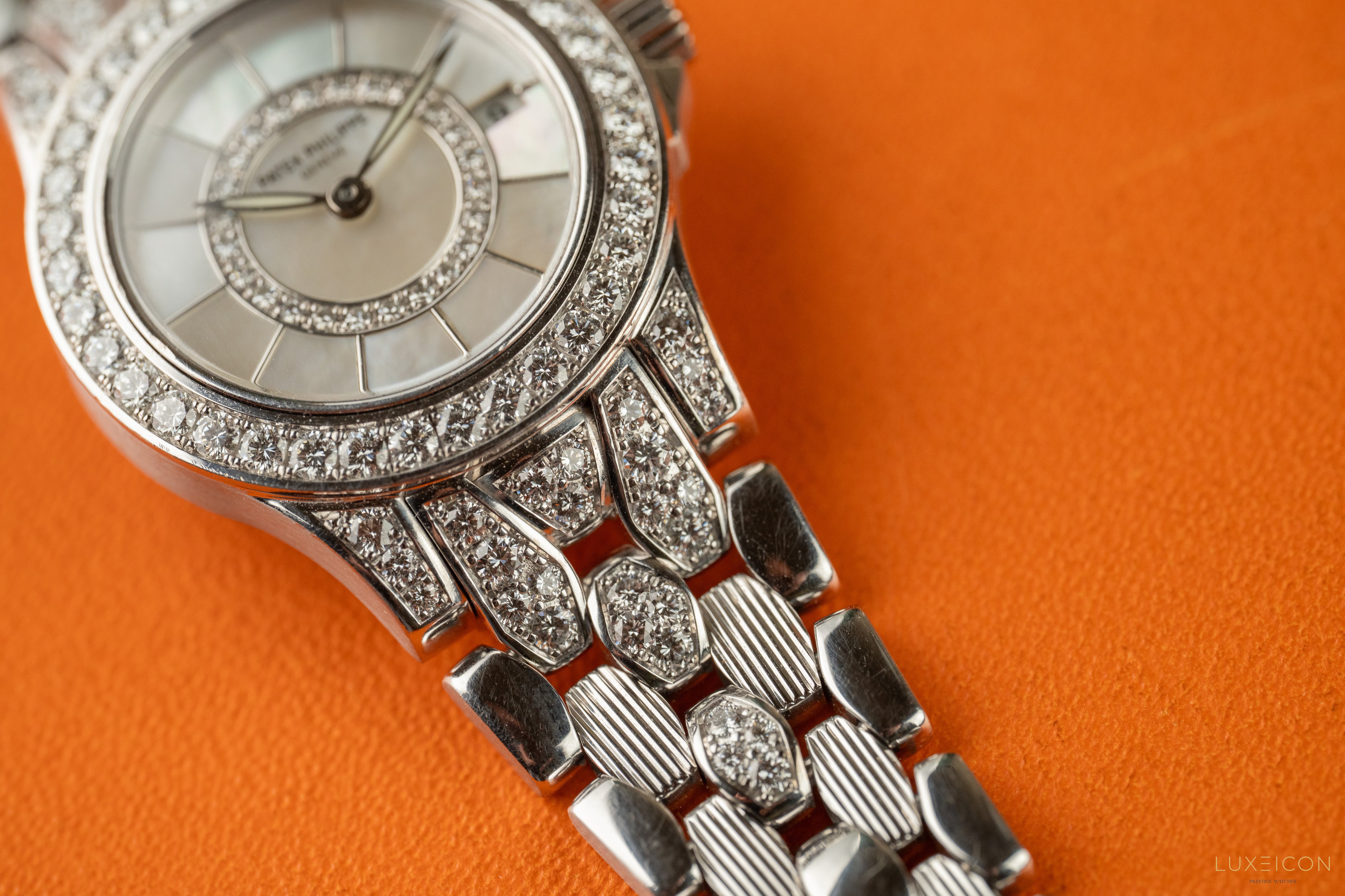 Patek Philippe Neptune White Gold Diamond Bracelet with Mother of Pearl Diamond Dial 4881/120G