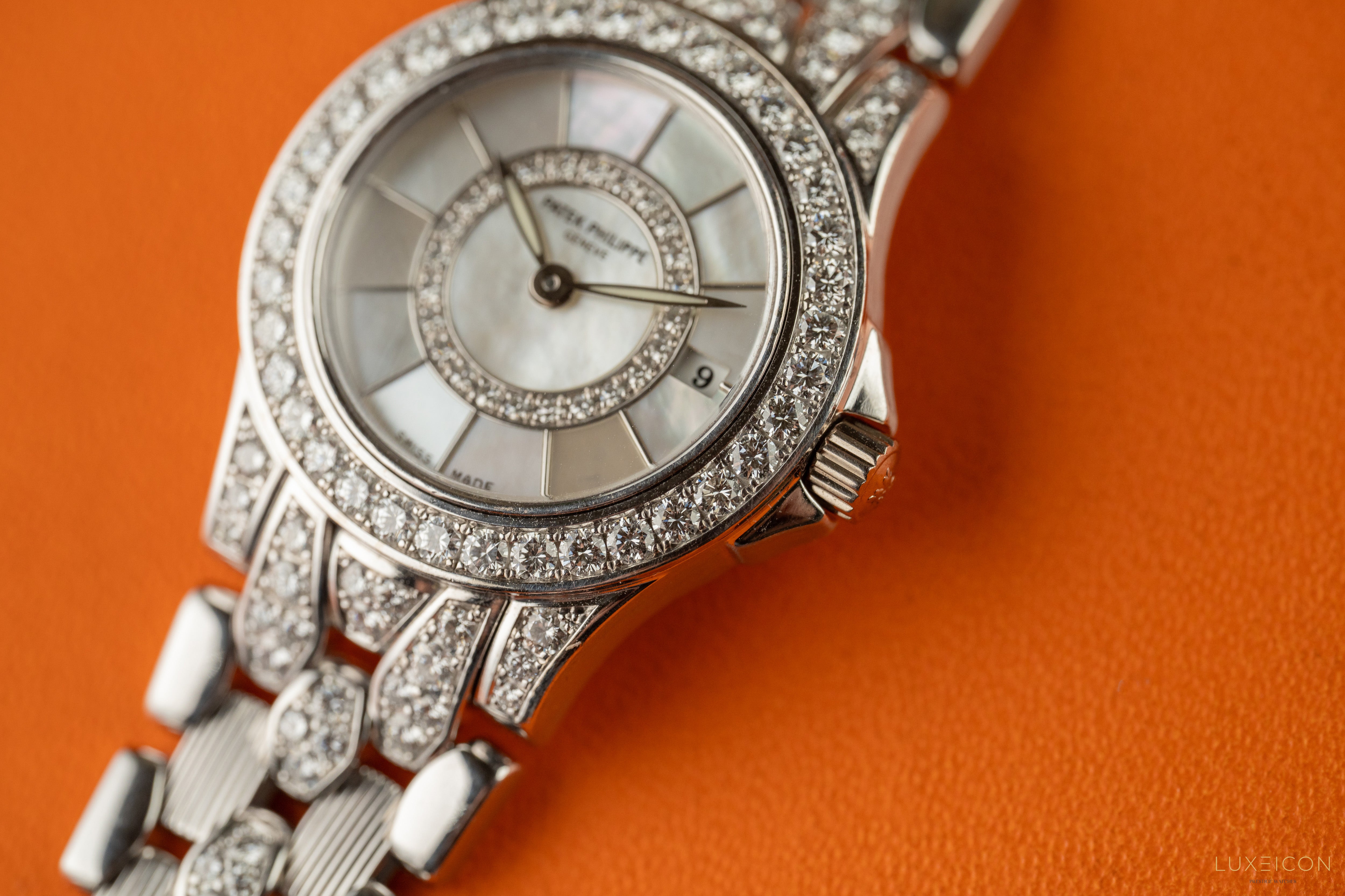 Patek Philippe Neptune White Gold Diamond Bracelet with Mother of Pearl Diamond Dial 4881/120G