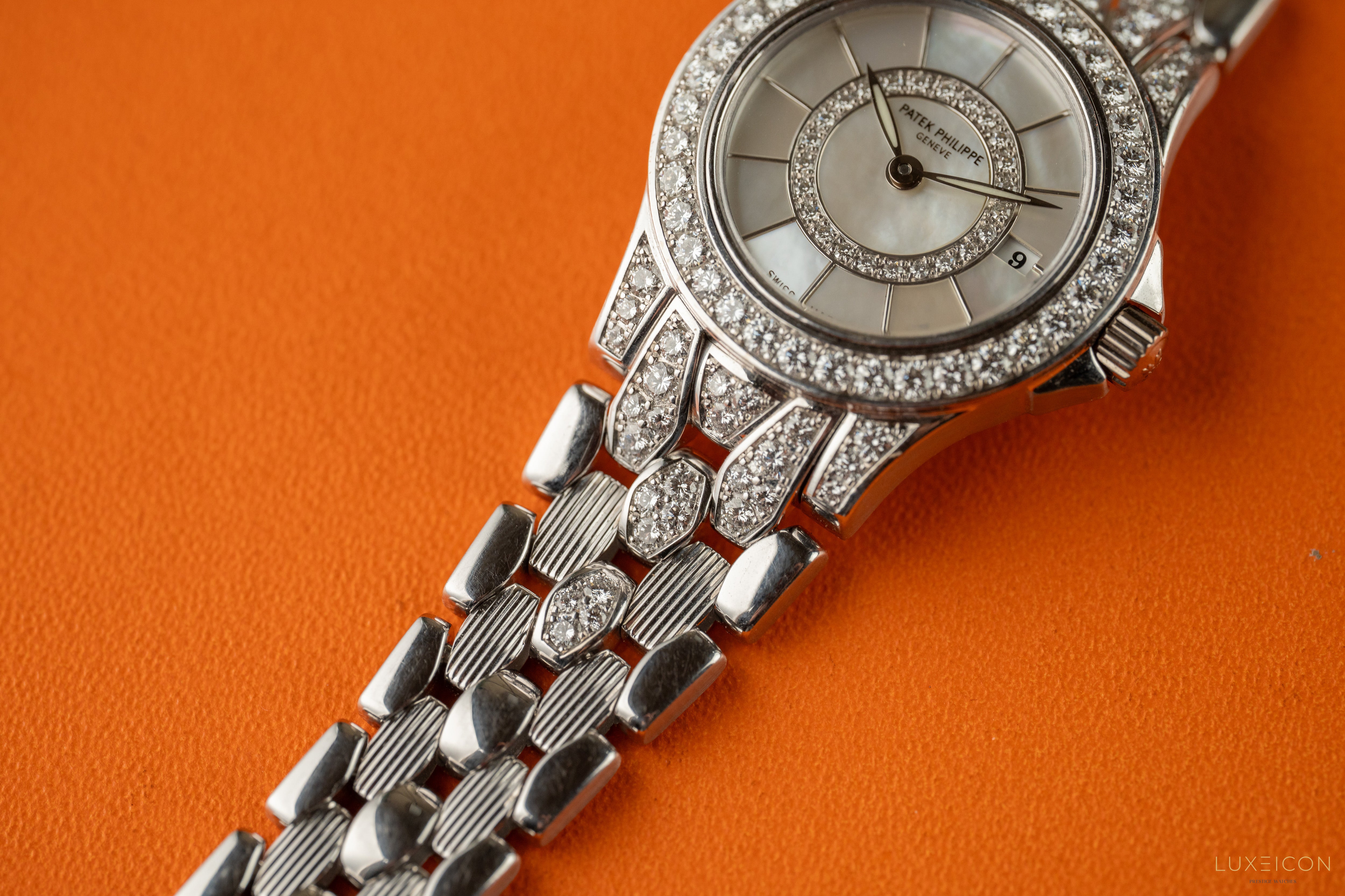 Patek Philippe Neptune White Gold Diamond Bracelet with Mother of Pearl Diamond Dial 4881/120G