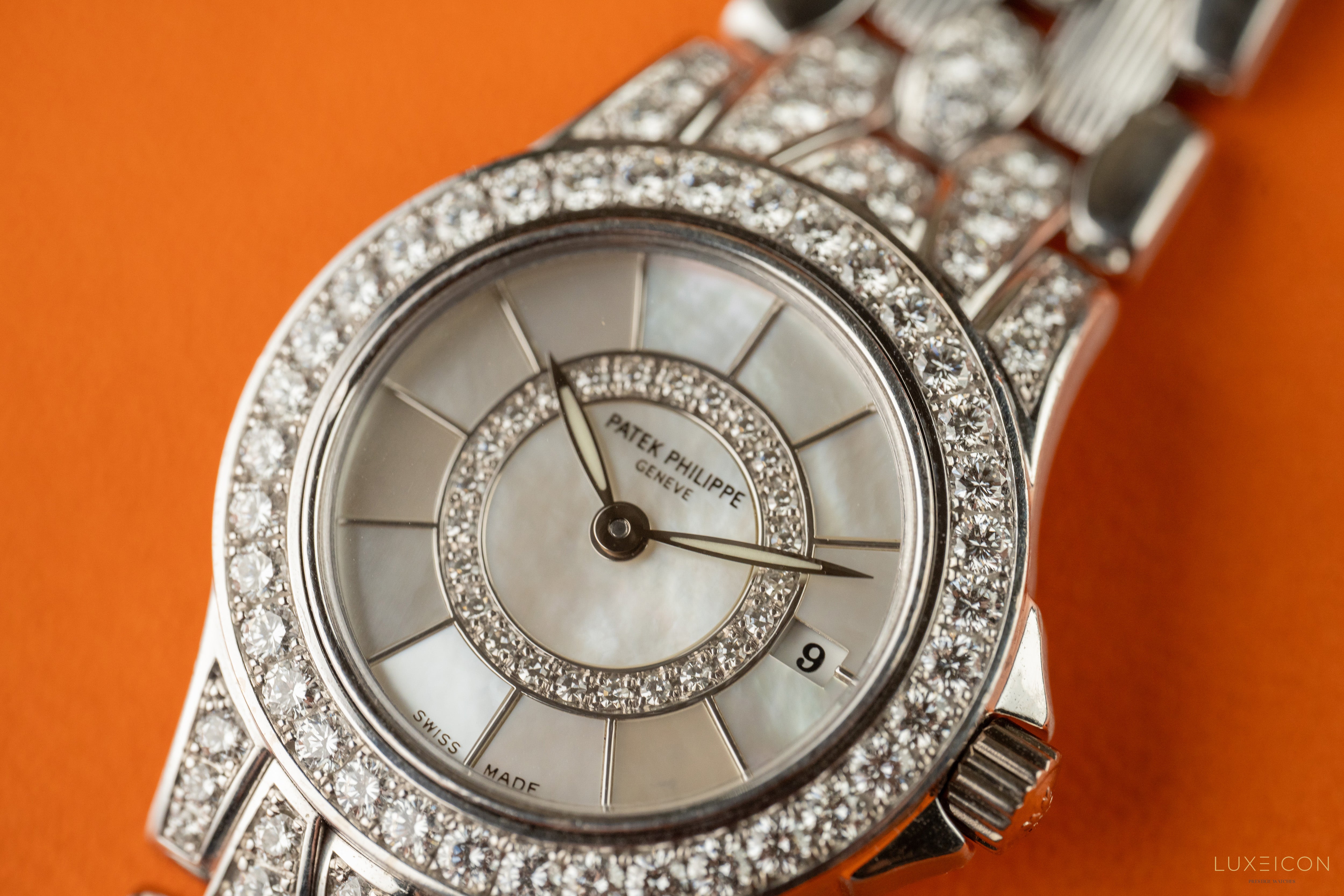 Patek Philippe Neptune White Gold Diamond Bracelet with Mother of Pearl Diamond Dial 4881/120G