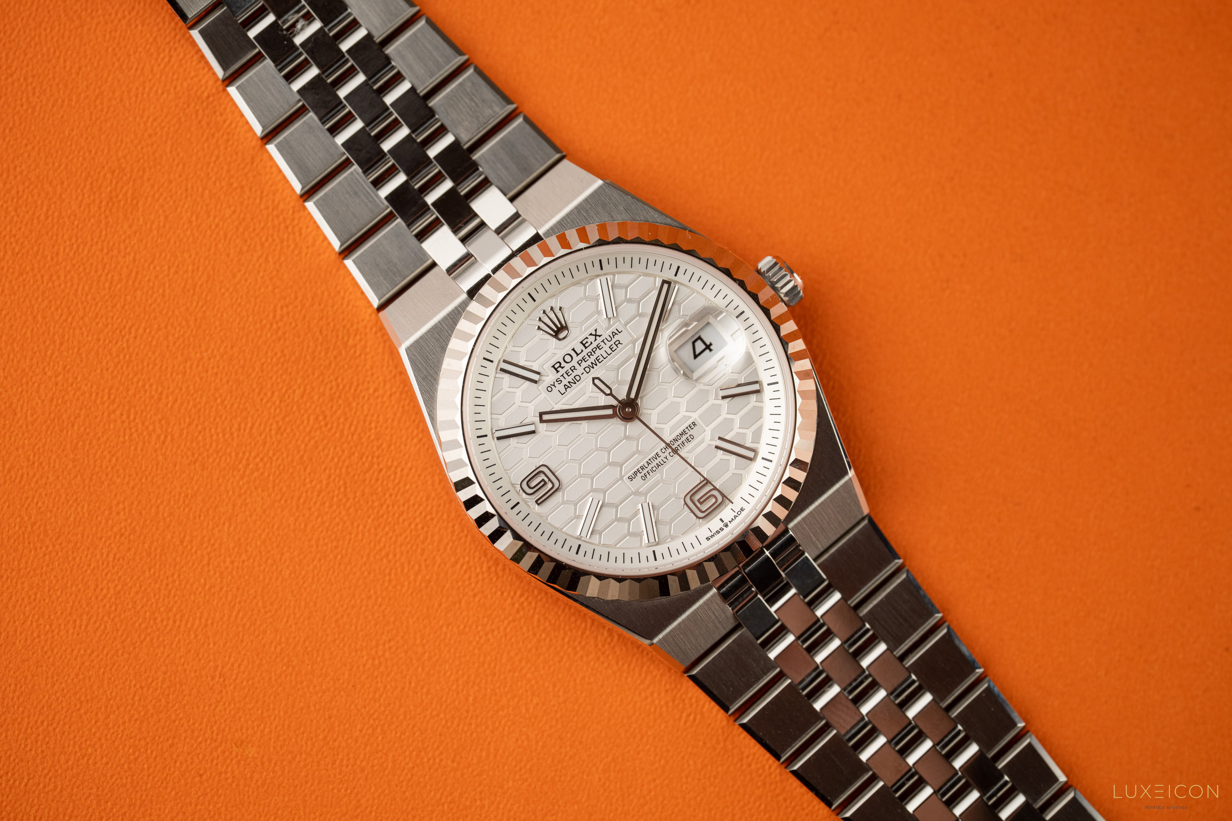 Rolex Land-Dweller 127234 36mm White Honeycomb Flat Jubilee 2026