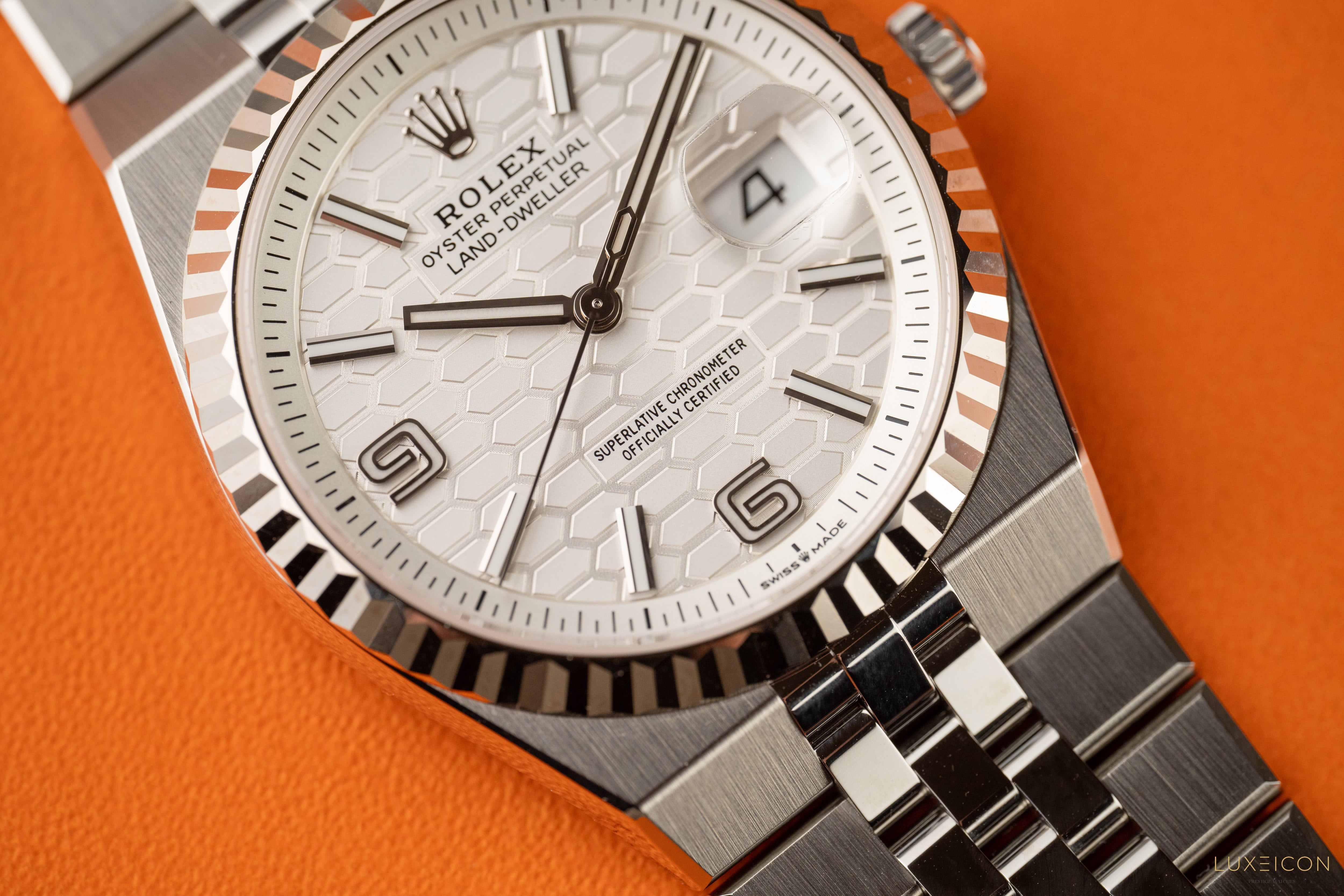 Rolex Land-Dweller 127234 36mm White Honeycomb Flat Jubilee 2026