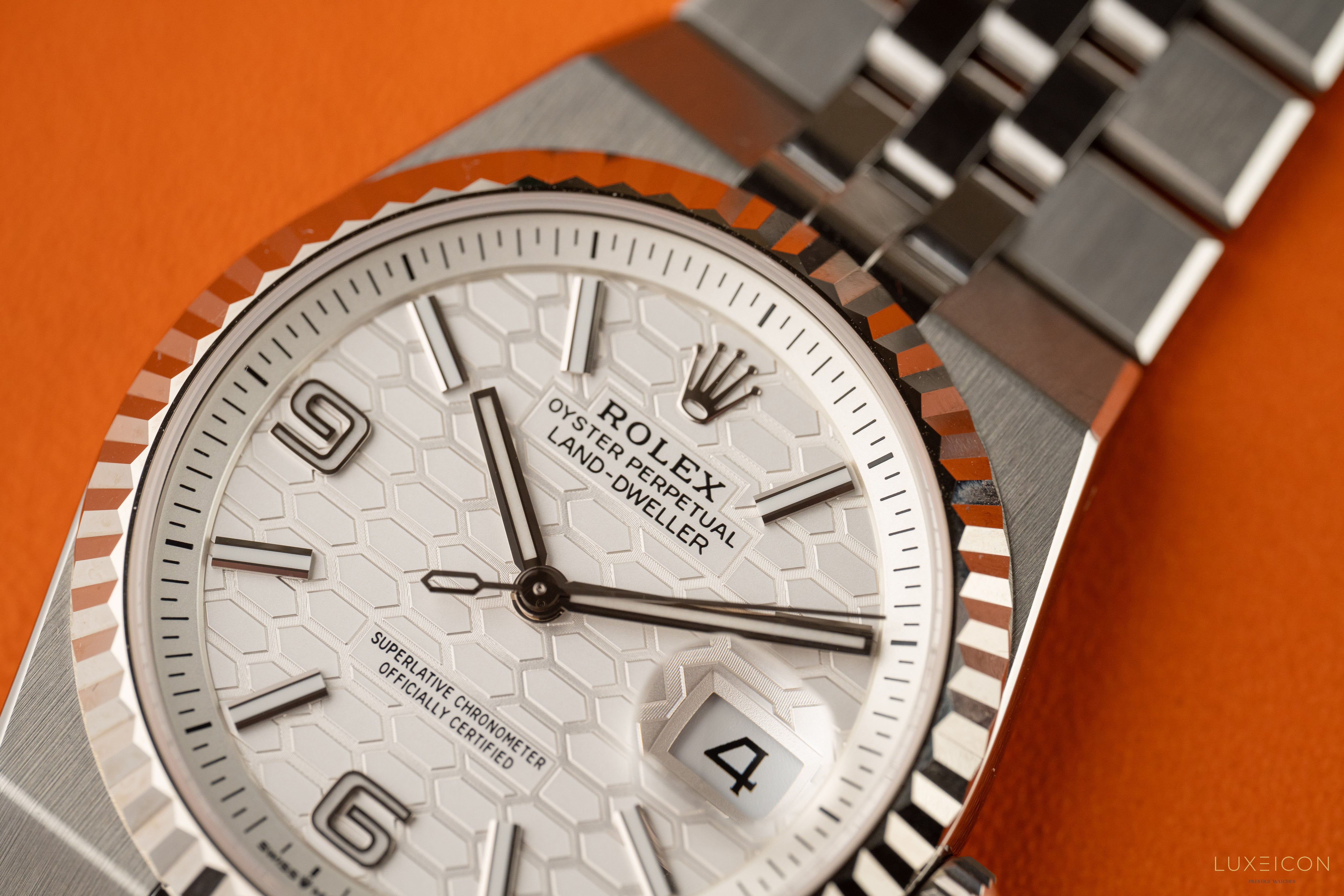 Rolex Land-Dweller 127234 36mm White Honeycomb Flat Jubilee 2026