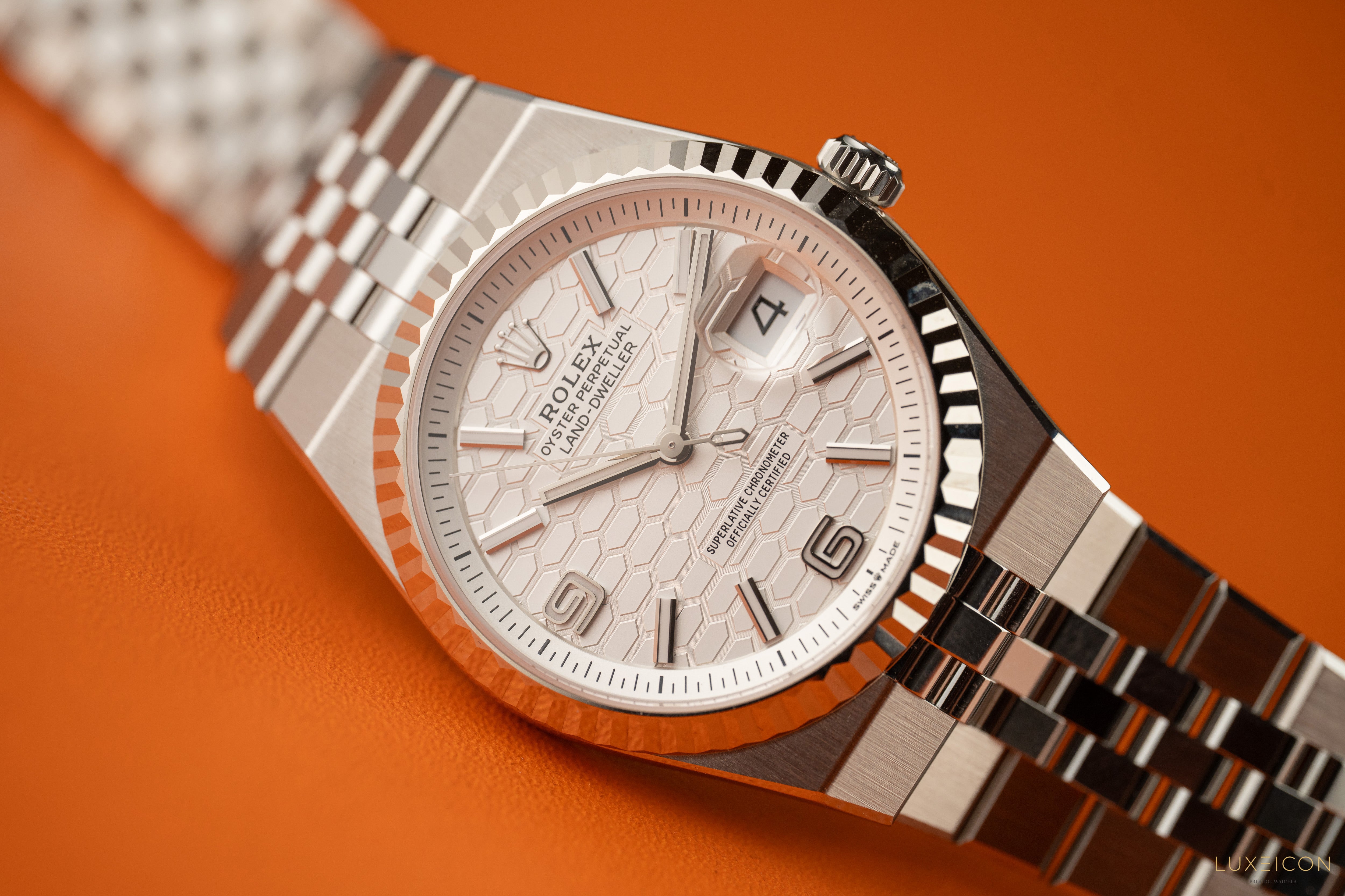 Rolex Land-Dweller 127234 36mm White Honeycomb Flat Jubilee 2026