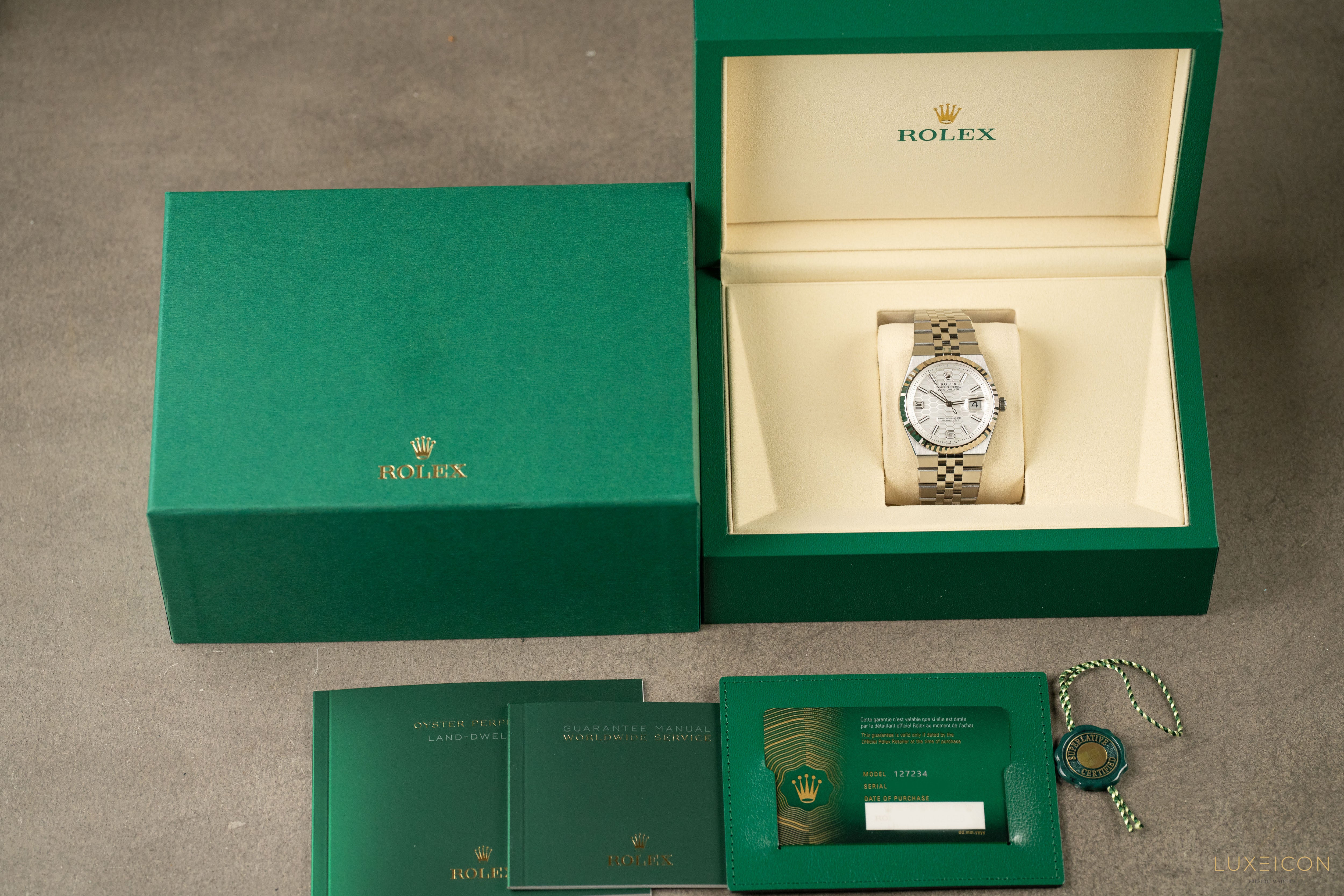 Rolex Land-Dweller 127234 36mm White Honeycomb Flat Jubilee 2026