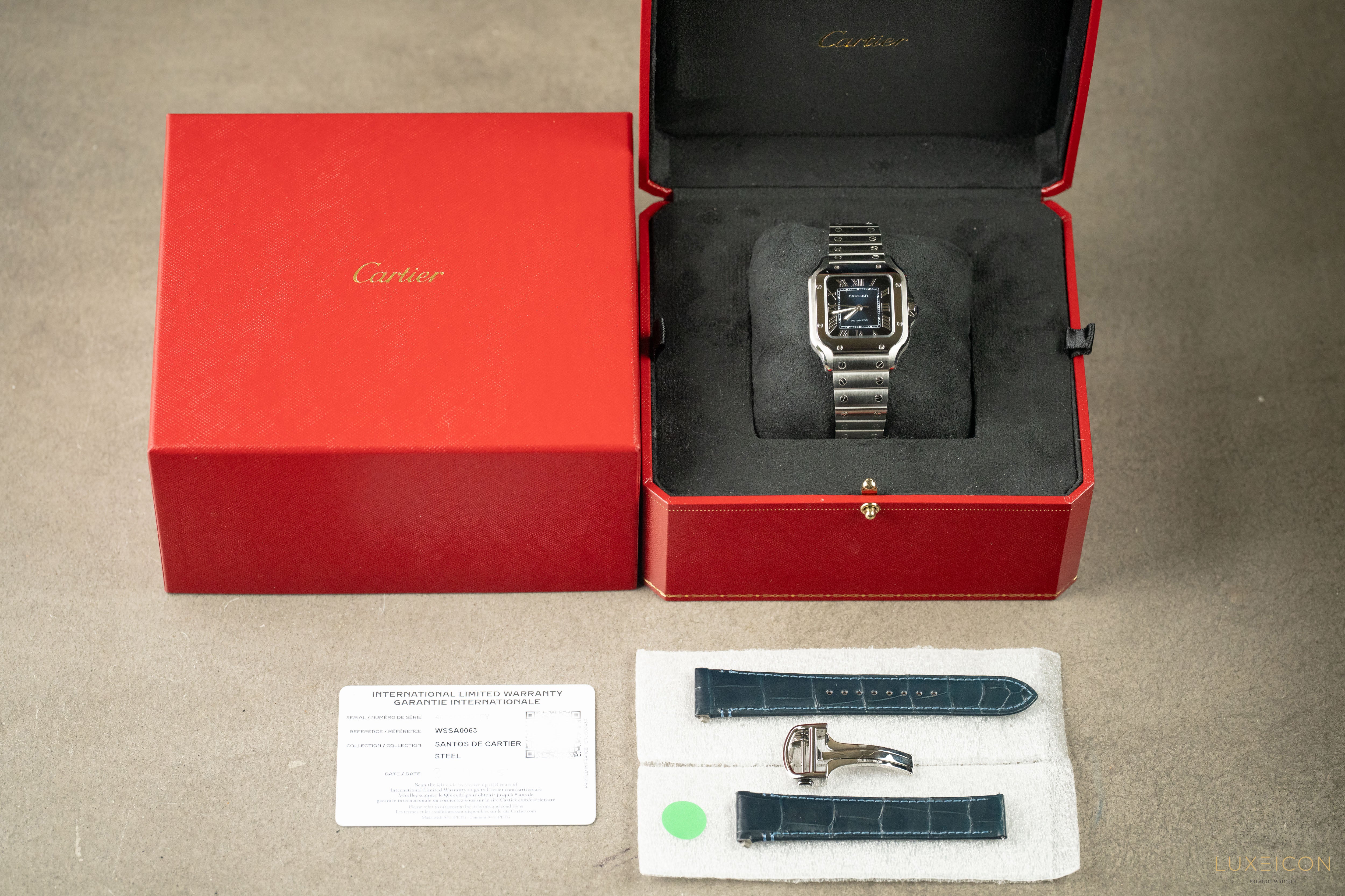 Cartier Santos De Cartier Blue Dial Medium Stainless Steel Bracelet 2025