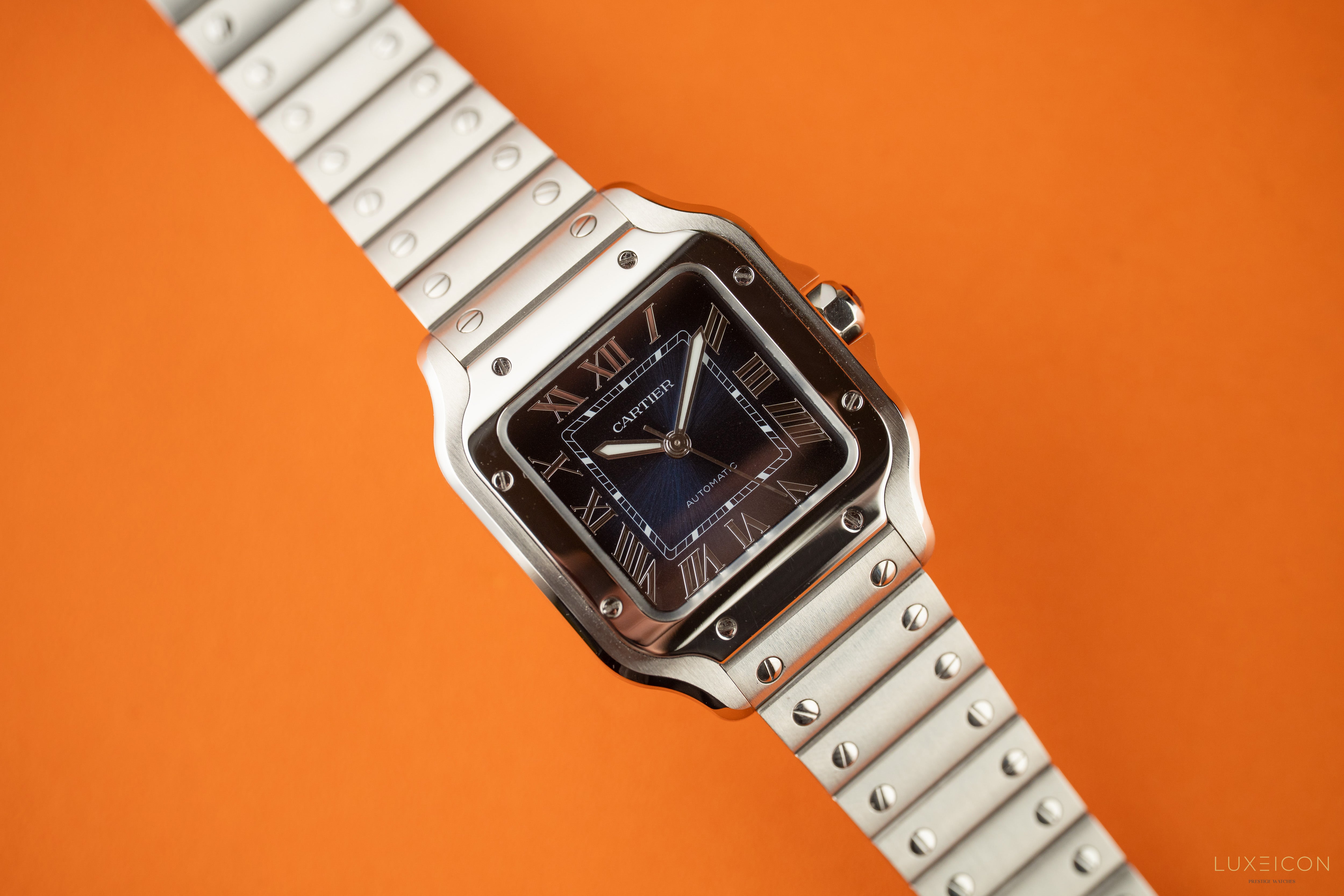 Cartier Santos De Cartier Blue Dial Medium Stainless Steel Bracelet 2025