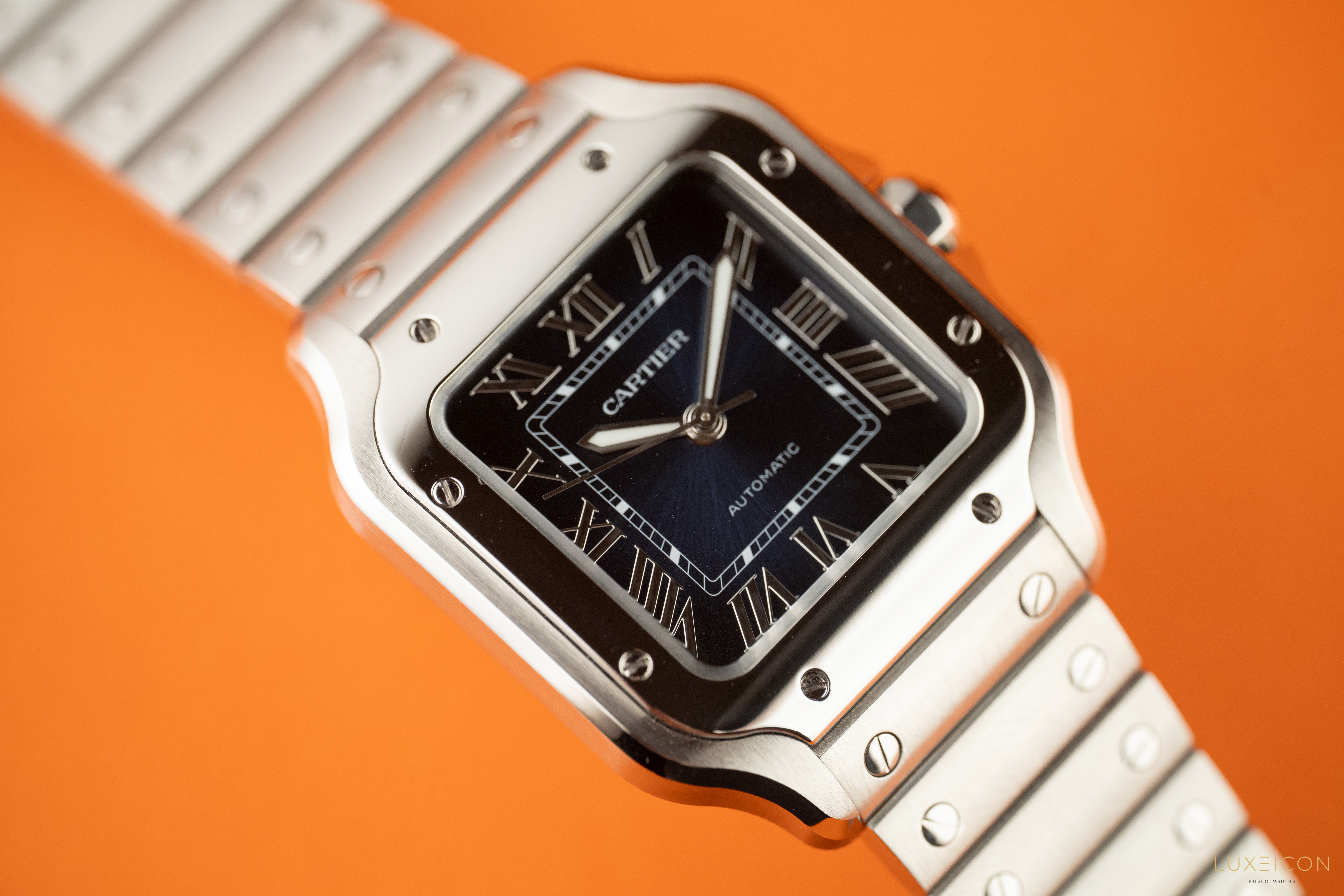 Cartier Santos De Cartier Blue Dial Medium Stainless Steel Bracelet 2025